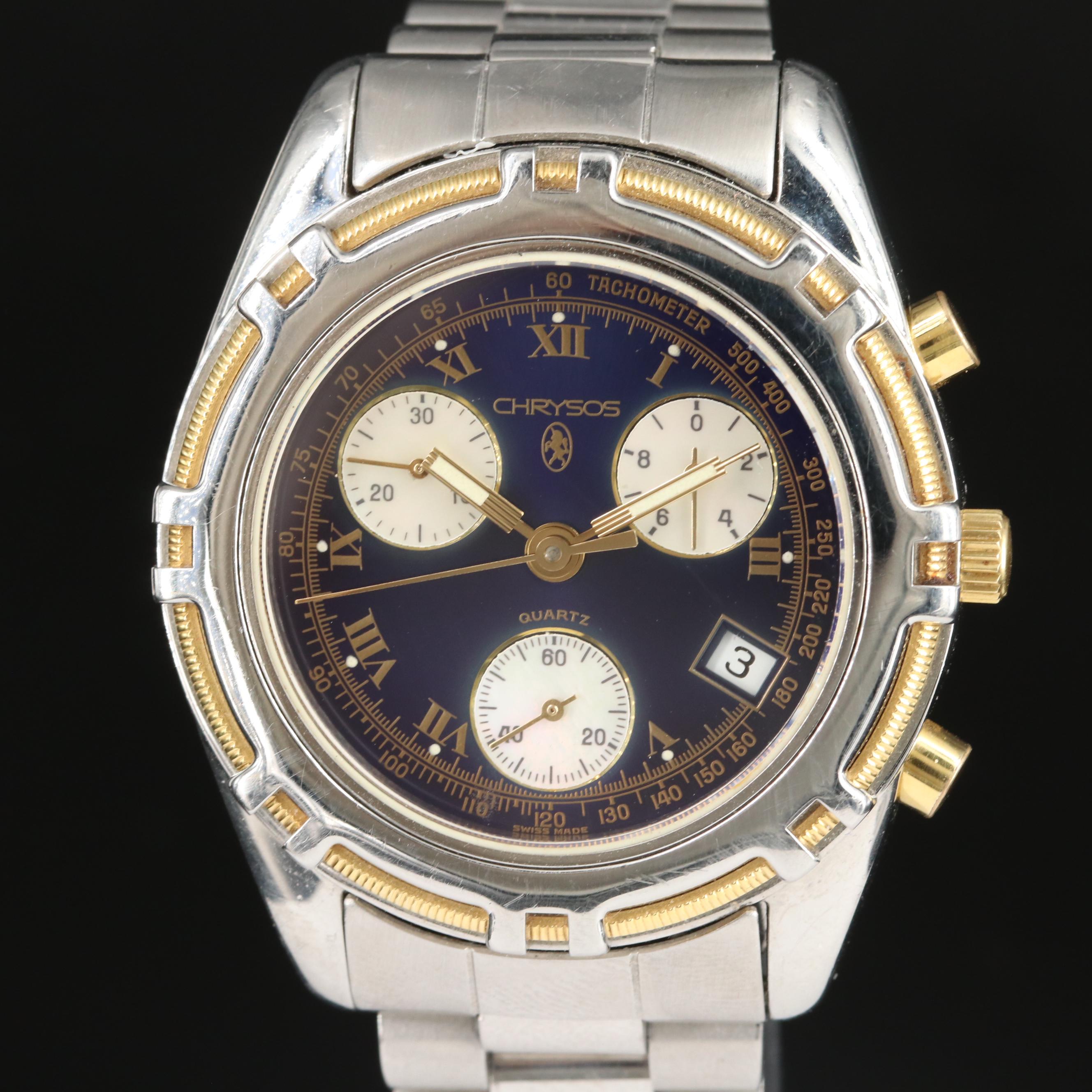 18K and Stainless Steel Chrysos Chronograph Quartz Watch