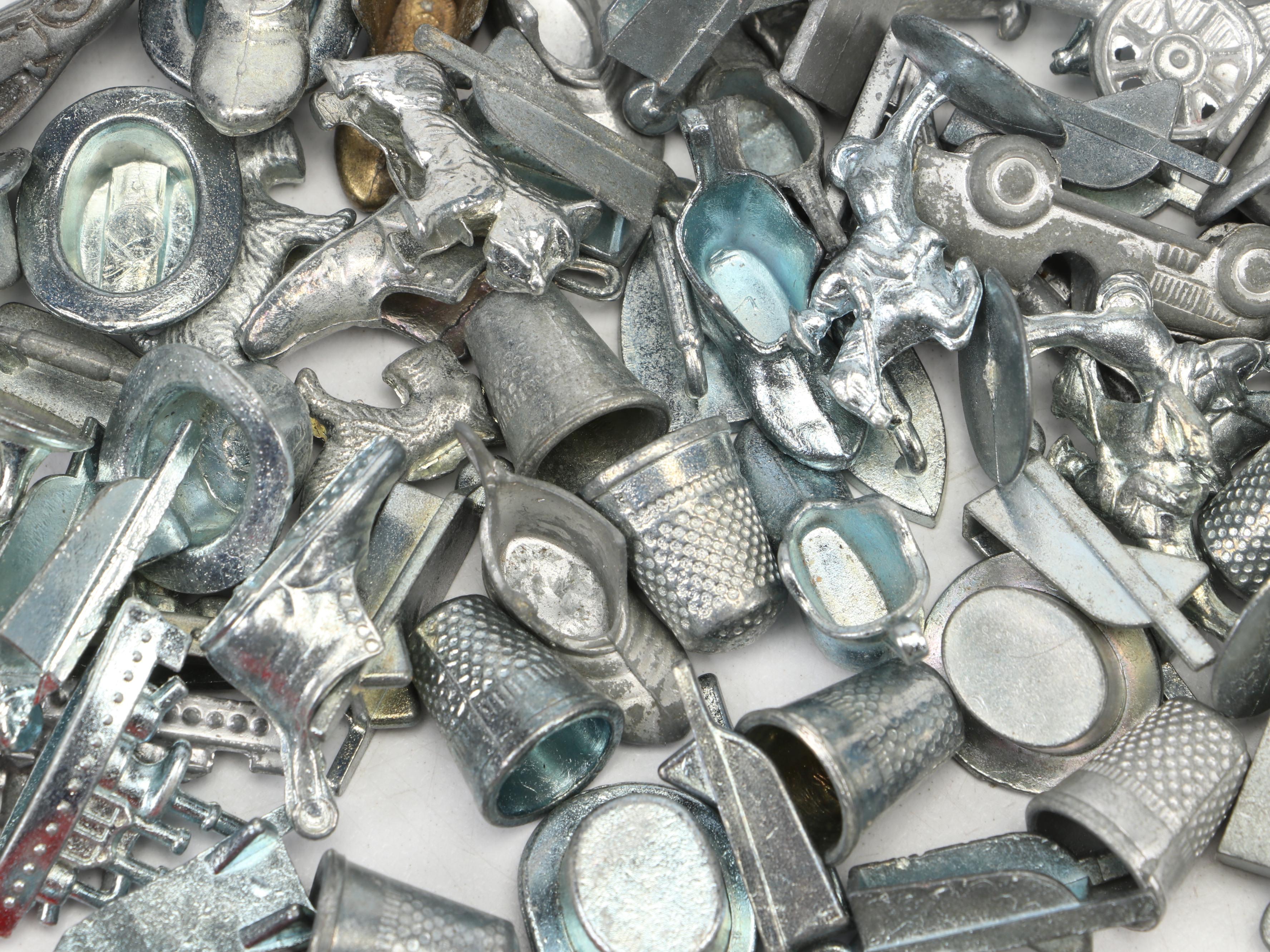 Cast Metal Monopoly Player Pieces, Wood and Plastic Hotel Game Pieces and Dice