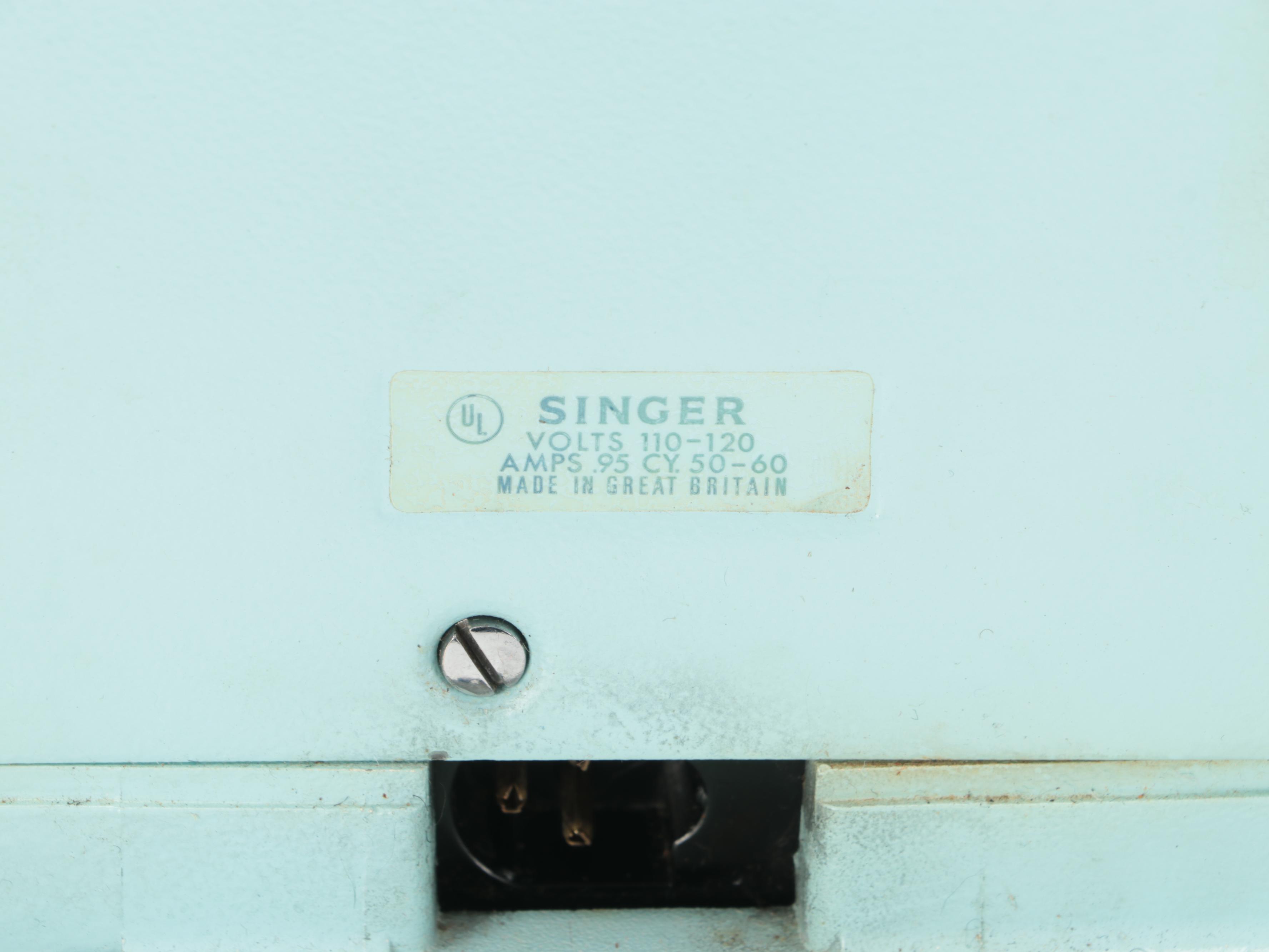 Singer Model 347 Turquoise Sewing Machine with Table and Stool