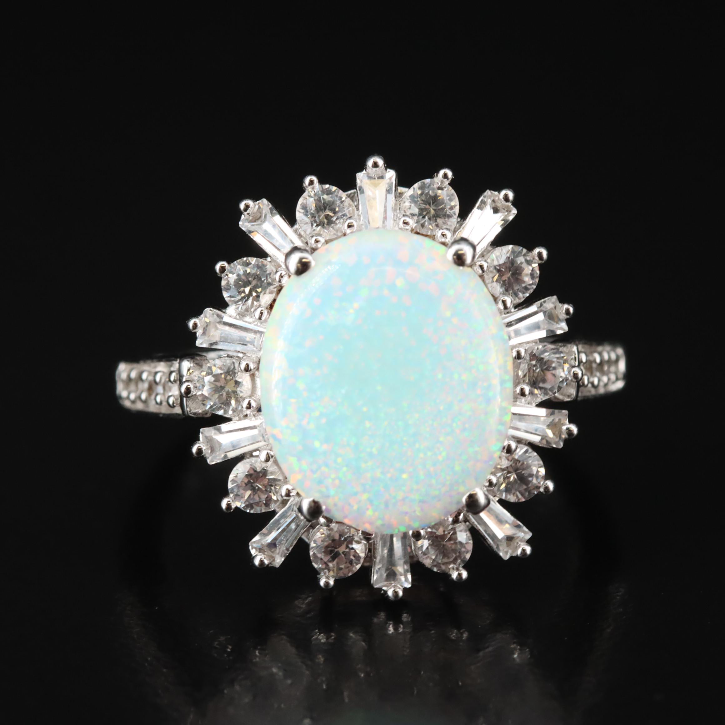 Sterling Opal and Sapphire Ring