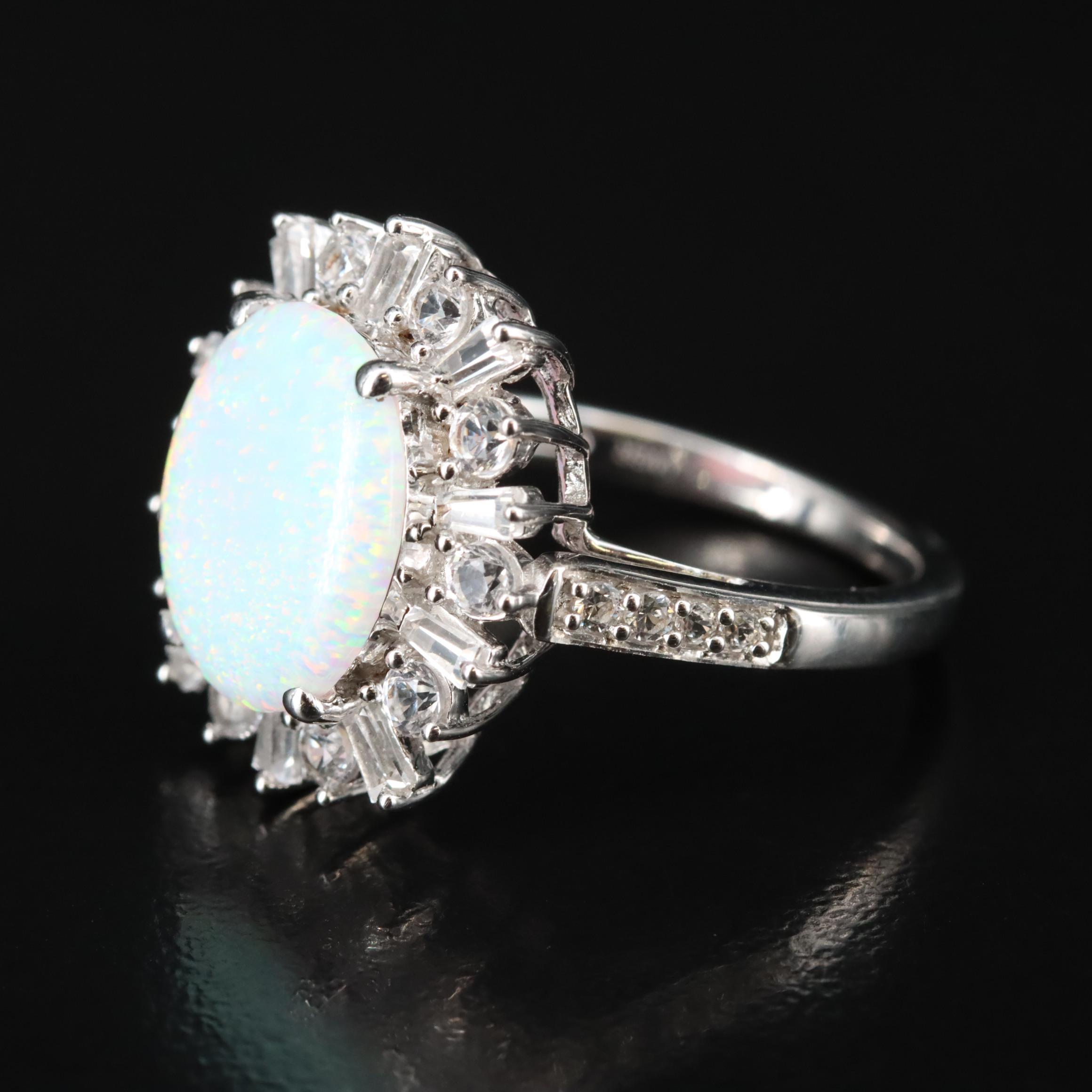 Sterling Opal and Sapphire Ring