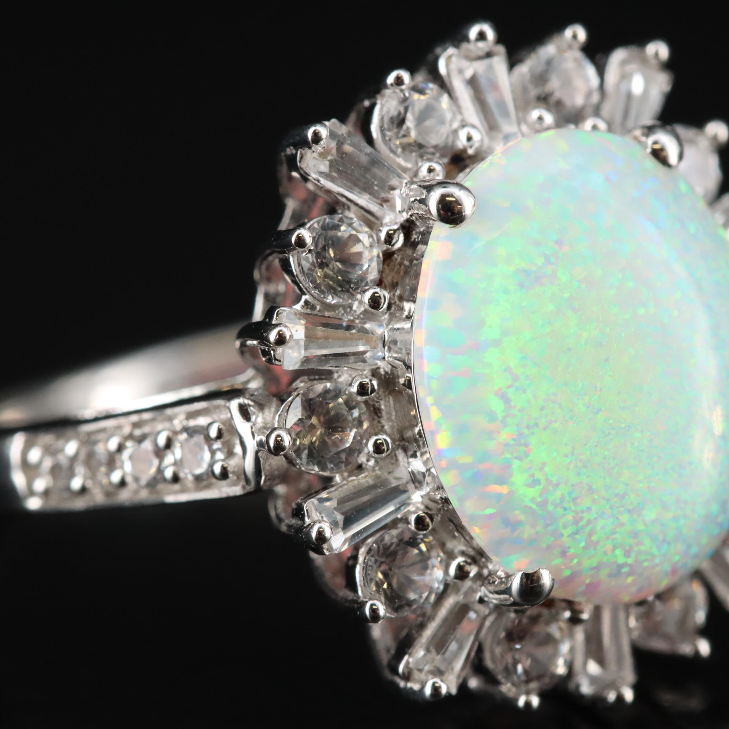 Sterling Opal and Sapphire Ring