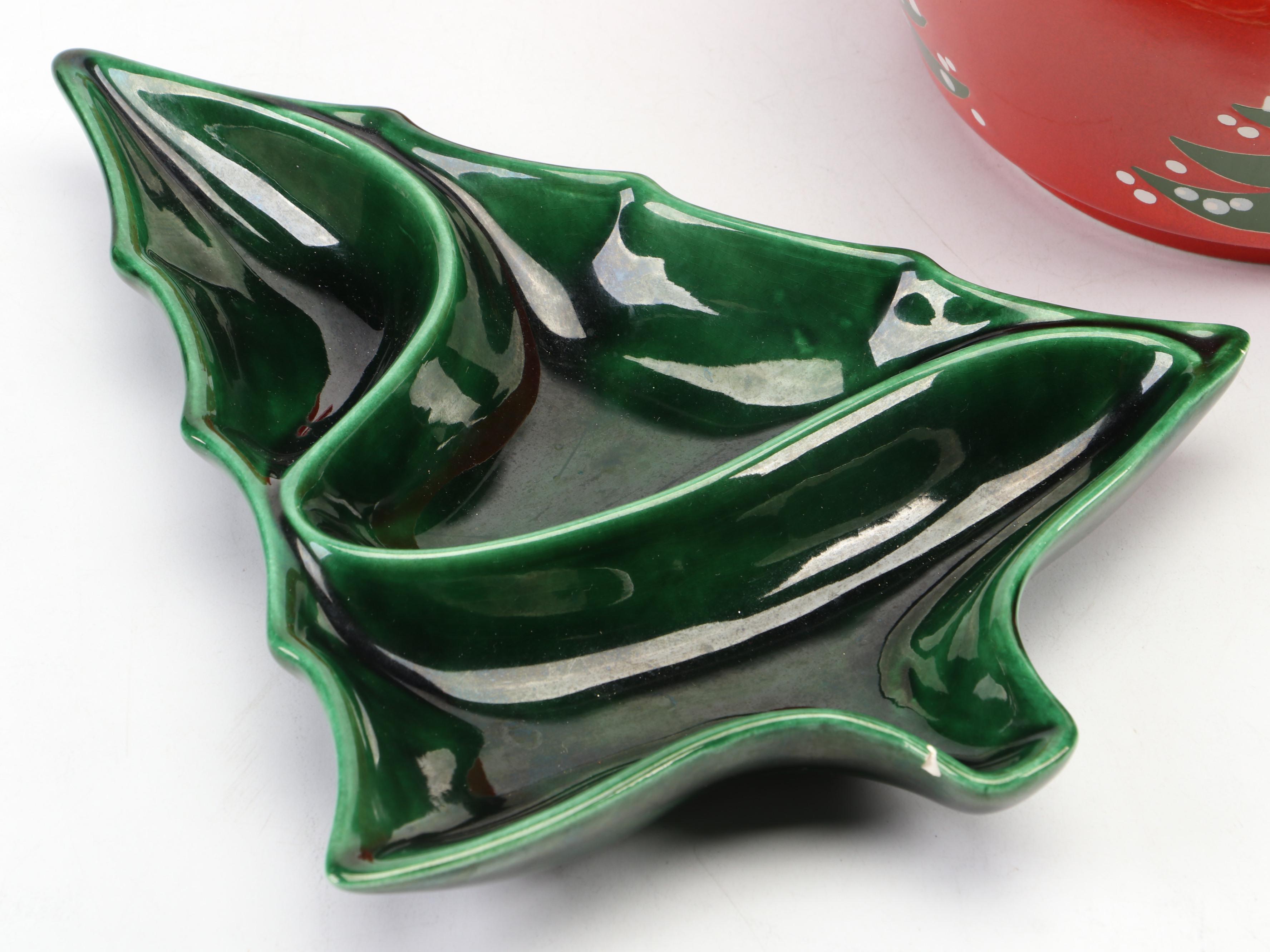 Johnson Bros. Transferware Christmas Tree Dish and Other Ceramic Tableware