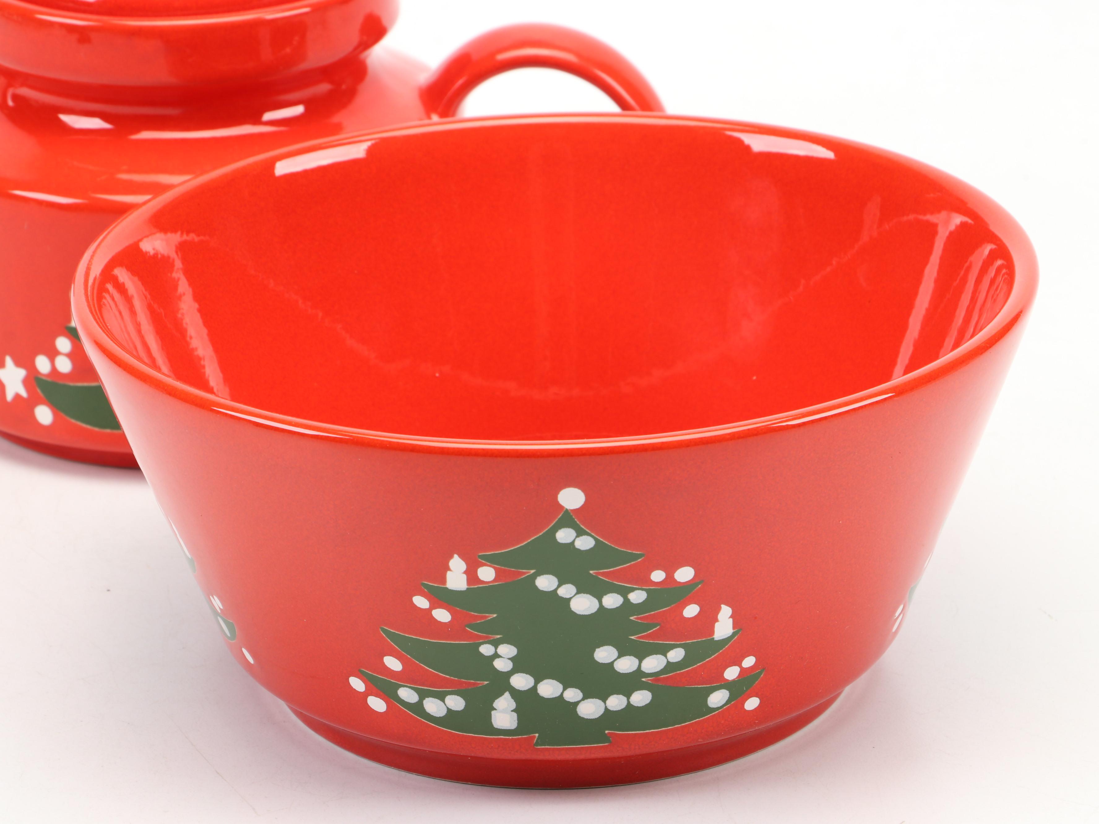 Johnson Bros. Transferware Christmas Tree Dish and Other Ceramic Tableware