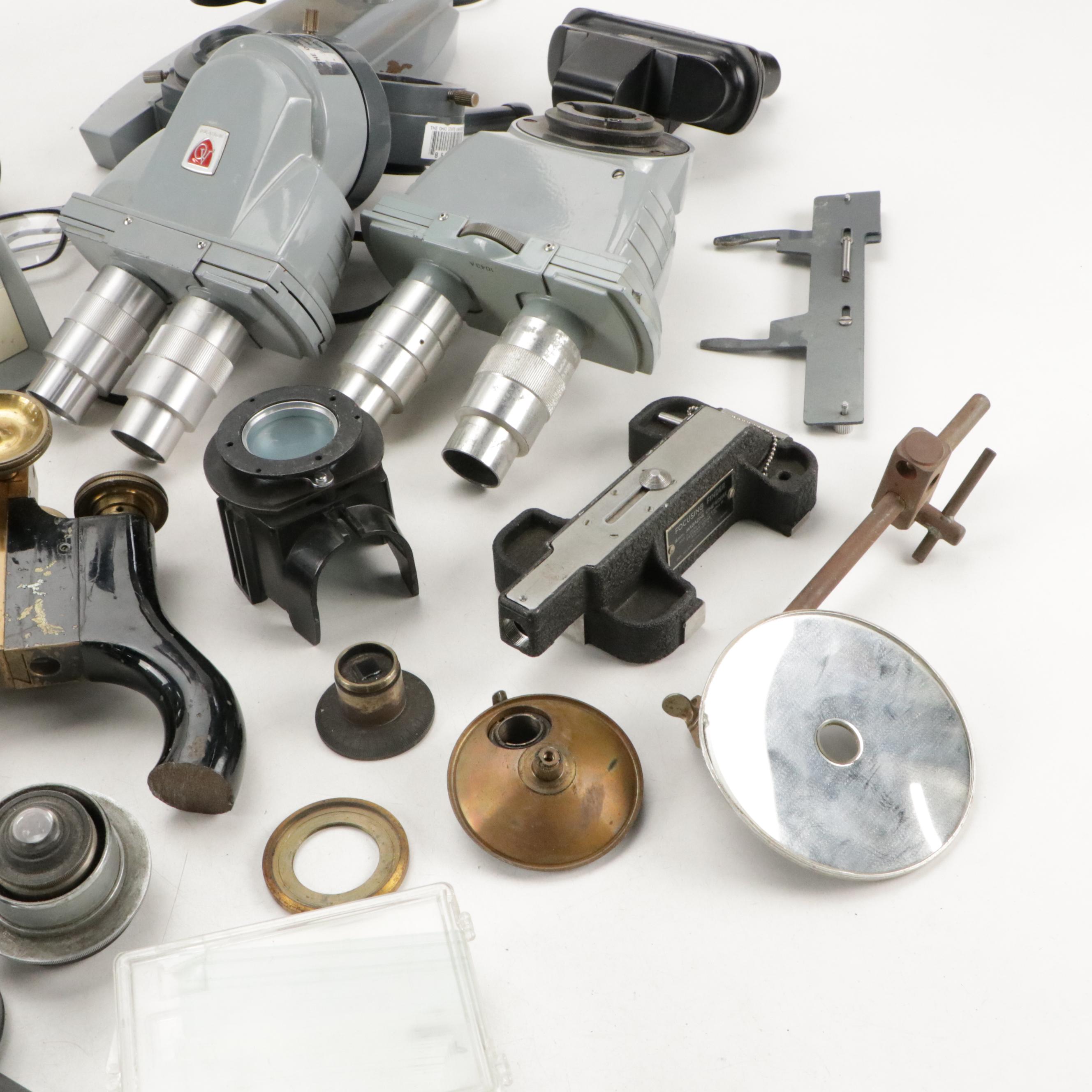 American Optical Microscopes With Assorted Lenses, Eyepieces, Adaptors, More