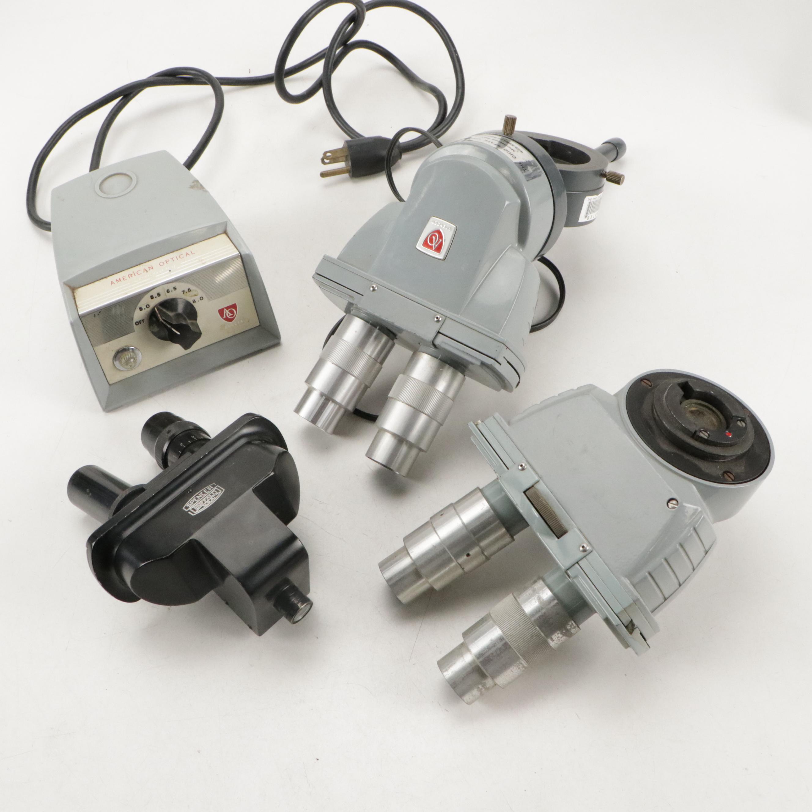 American Optical Microscopes With Assorted Lenses, Eyepieces, Adaptors, More