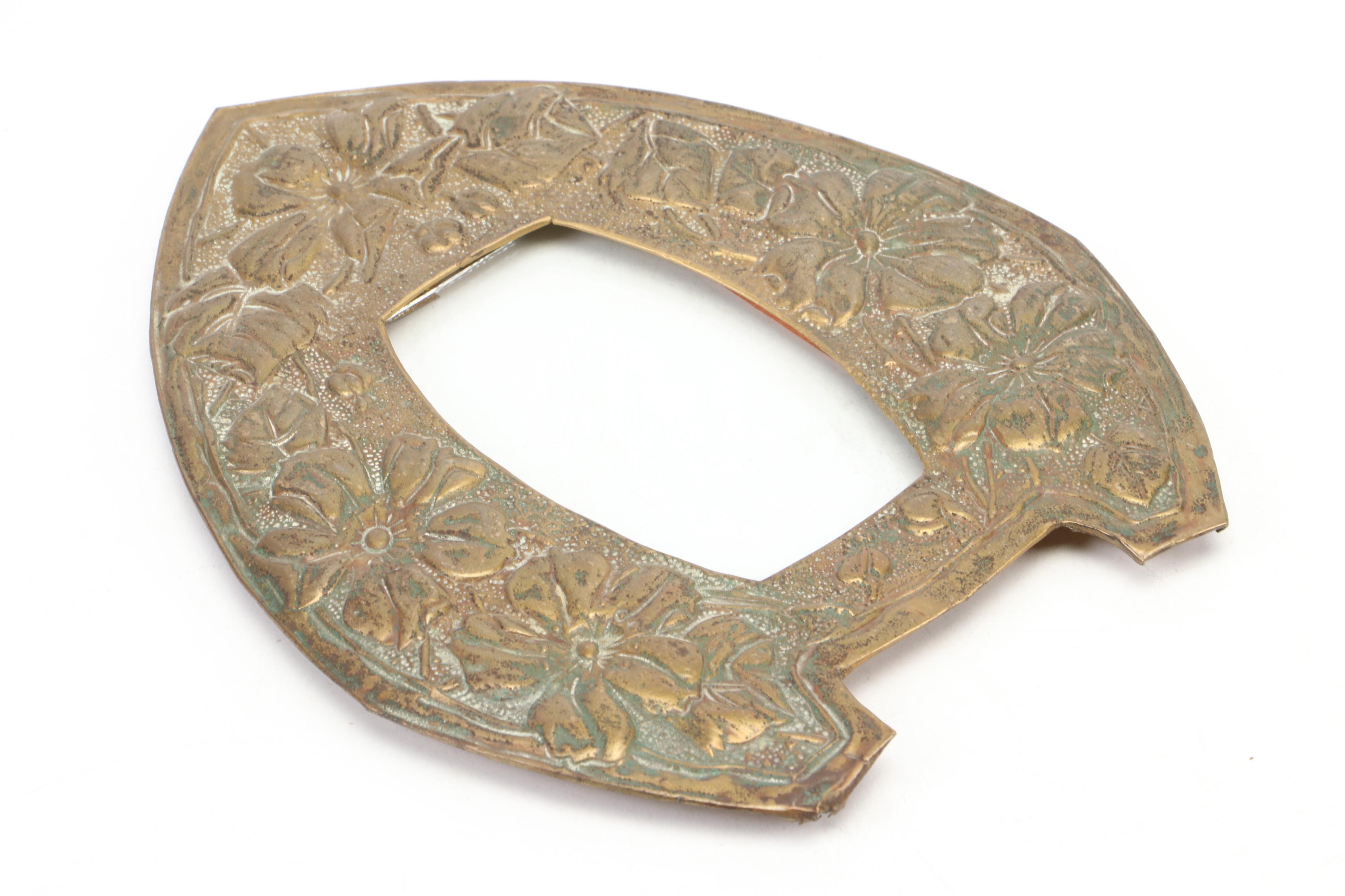 Art Nouveau Cast Gilt Metal Vanity Mirror with Frames and Thermometer