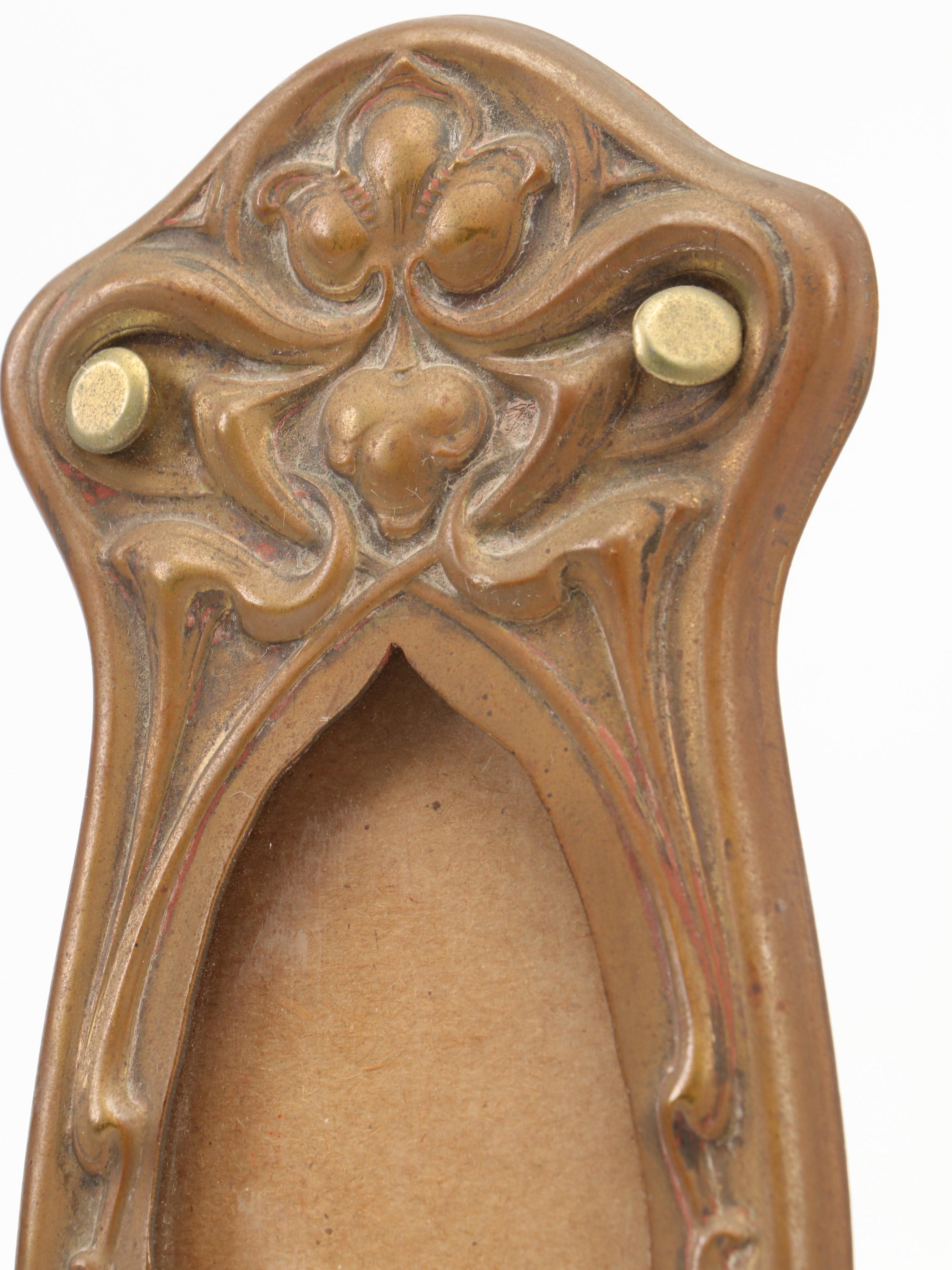 Art Nouveau Cast Gilt Metal Vanity Mirror with Frames and Thermometer