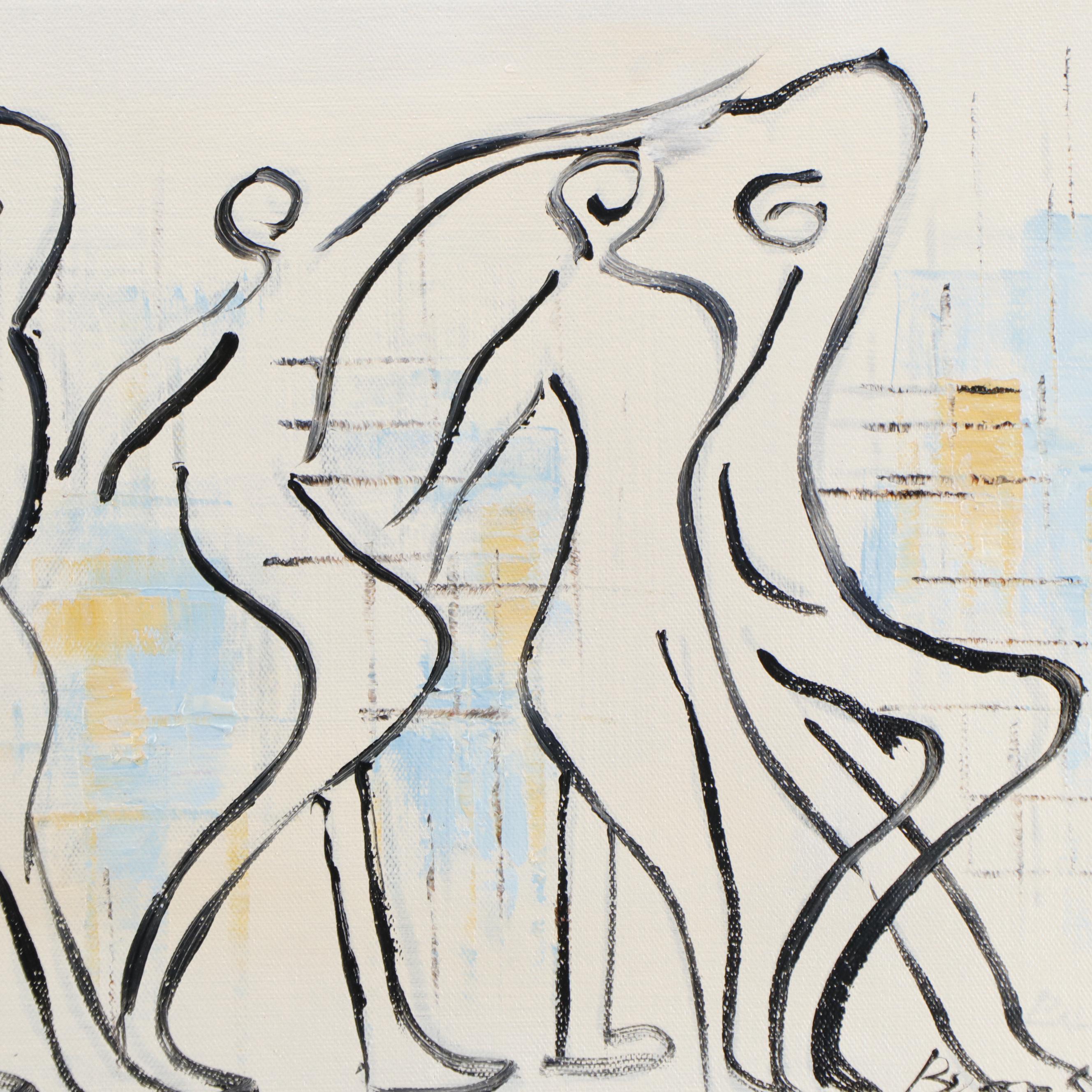 Bing Abstract Figural Oil Painting, 21st Century