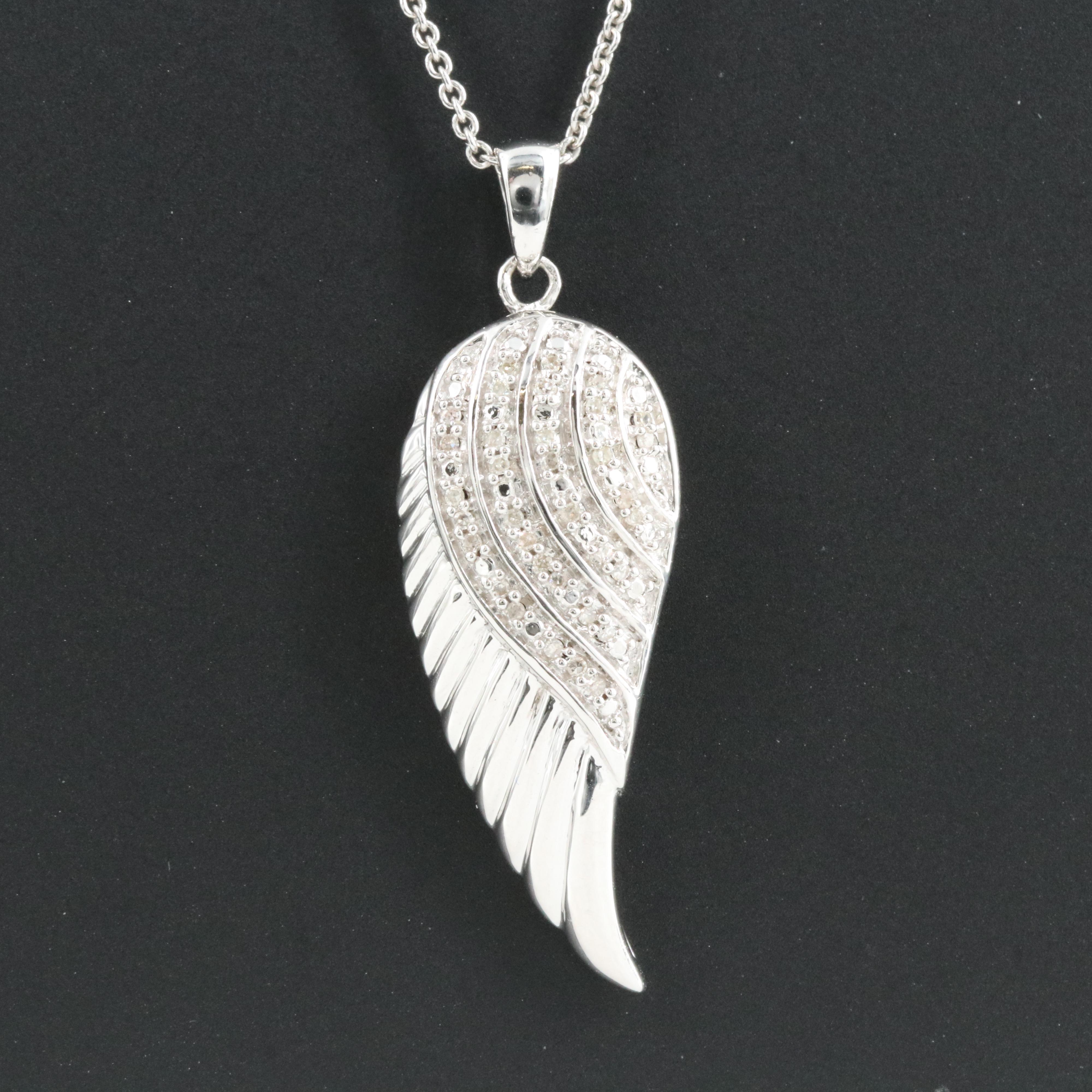 Sterling Diamond Angel Wing Pendant Necklace
