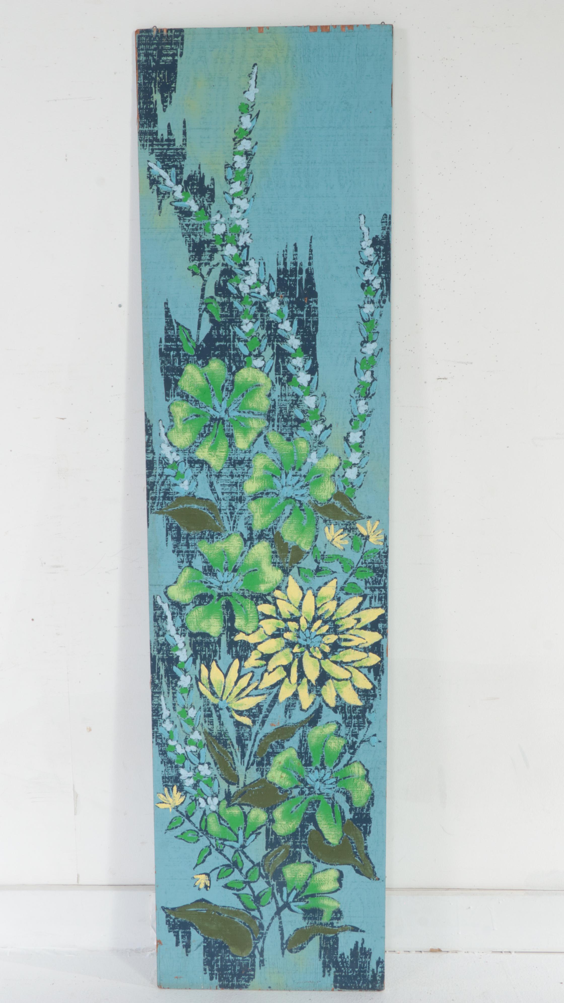 Three Mid Century Modern Floral-Painted Wooden Panels