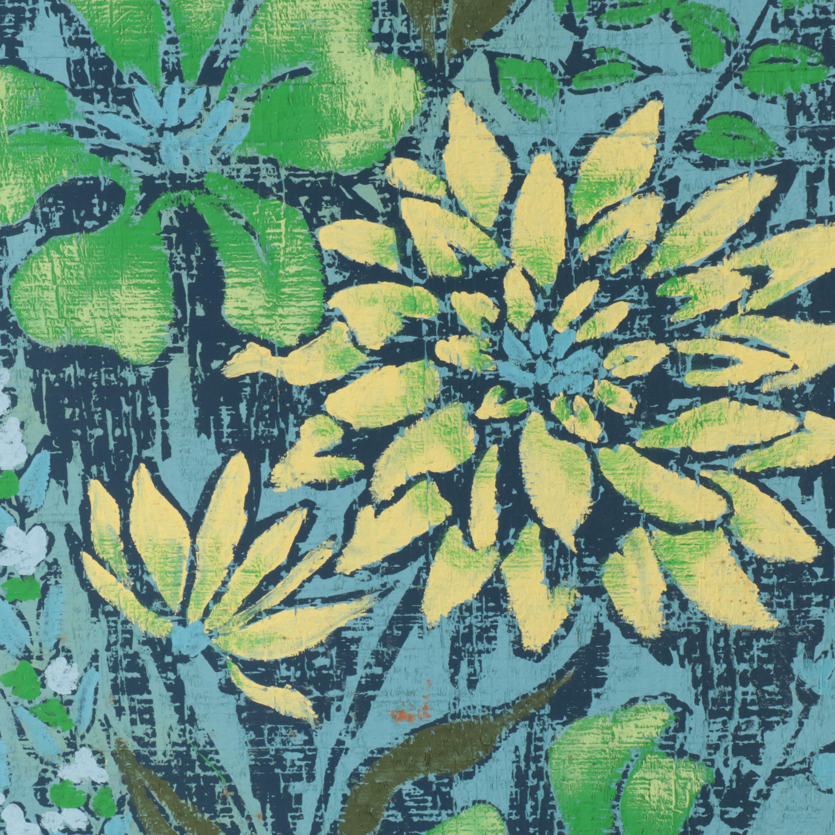 Three Mid Century Modern Floral-Painted Wooden Panels