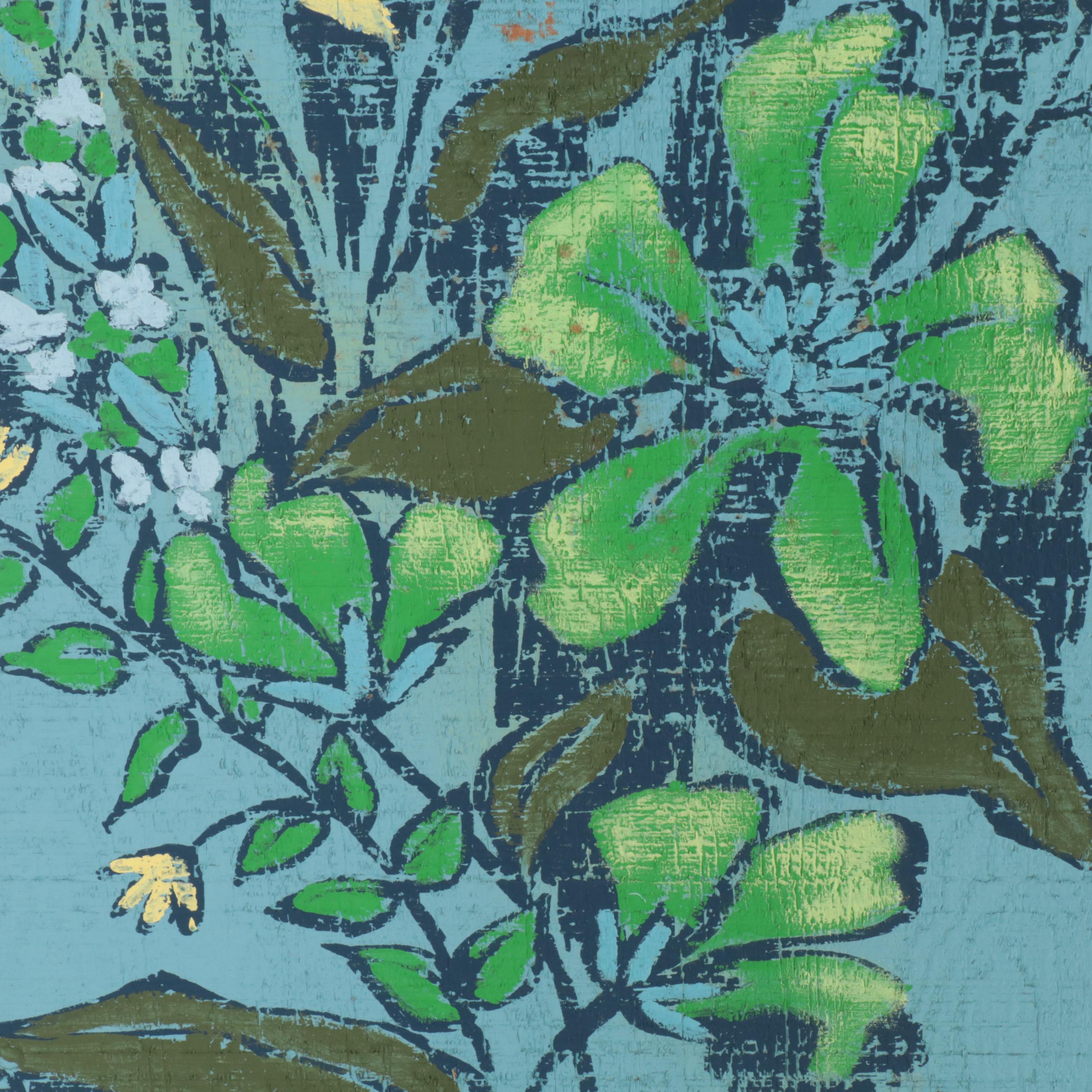 Three Mid Century Modern Floral-Painted Wooden Panels