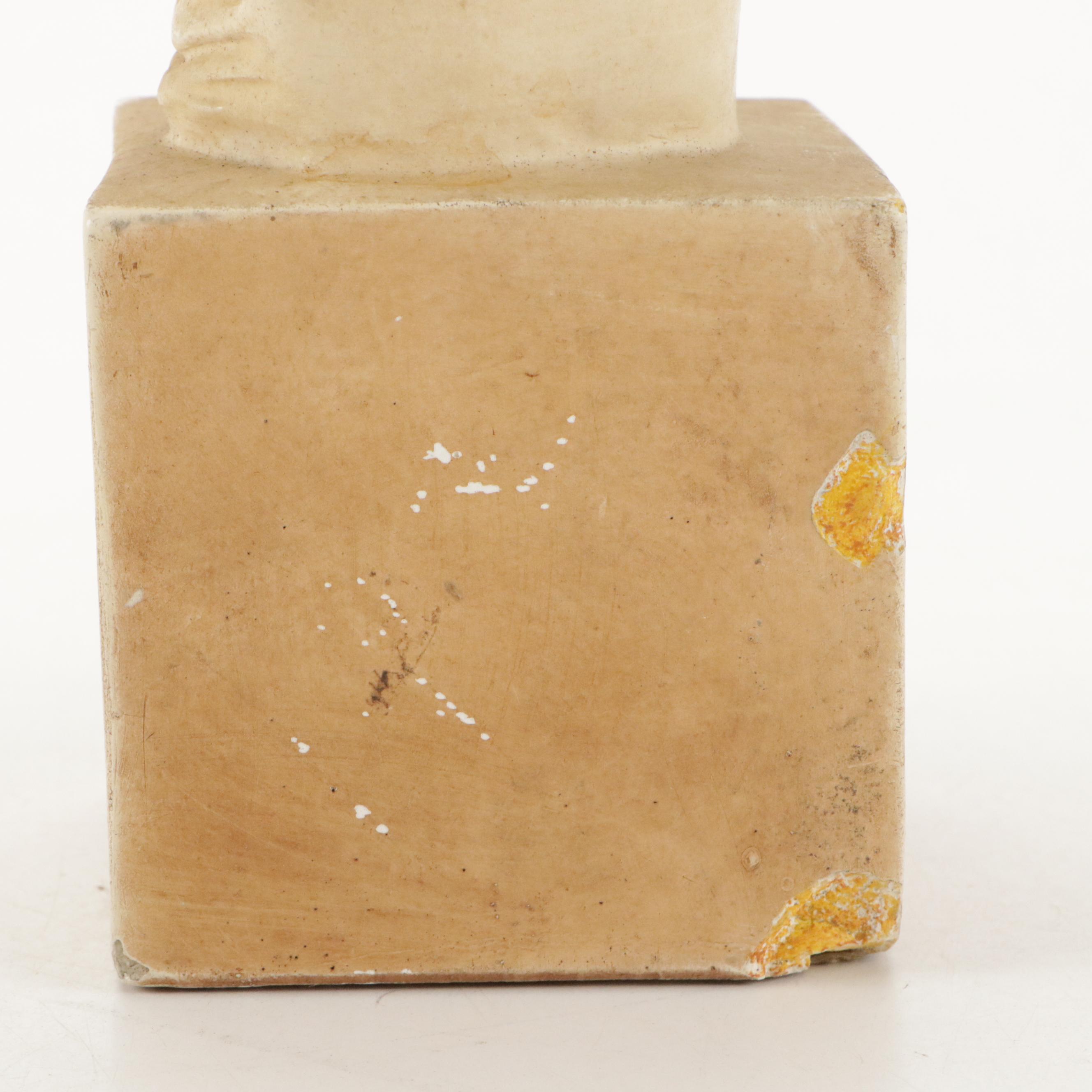 Painted Plaster Beethoven Bust with Embossed Uniface Metal Plaque