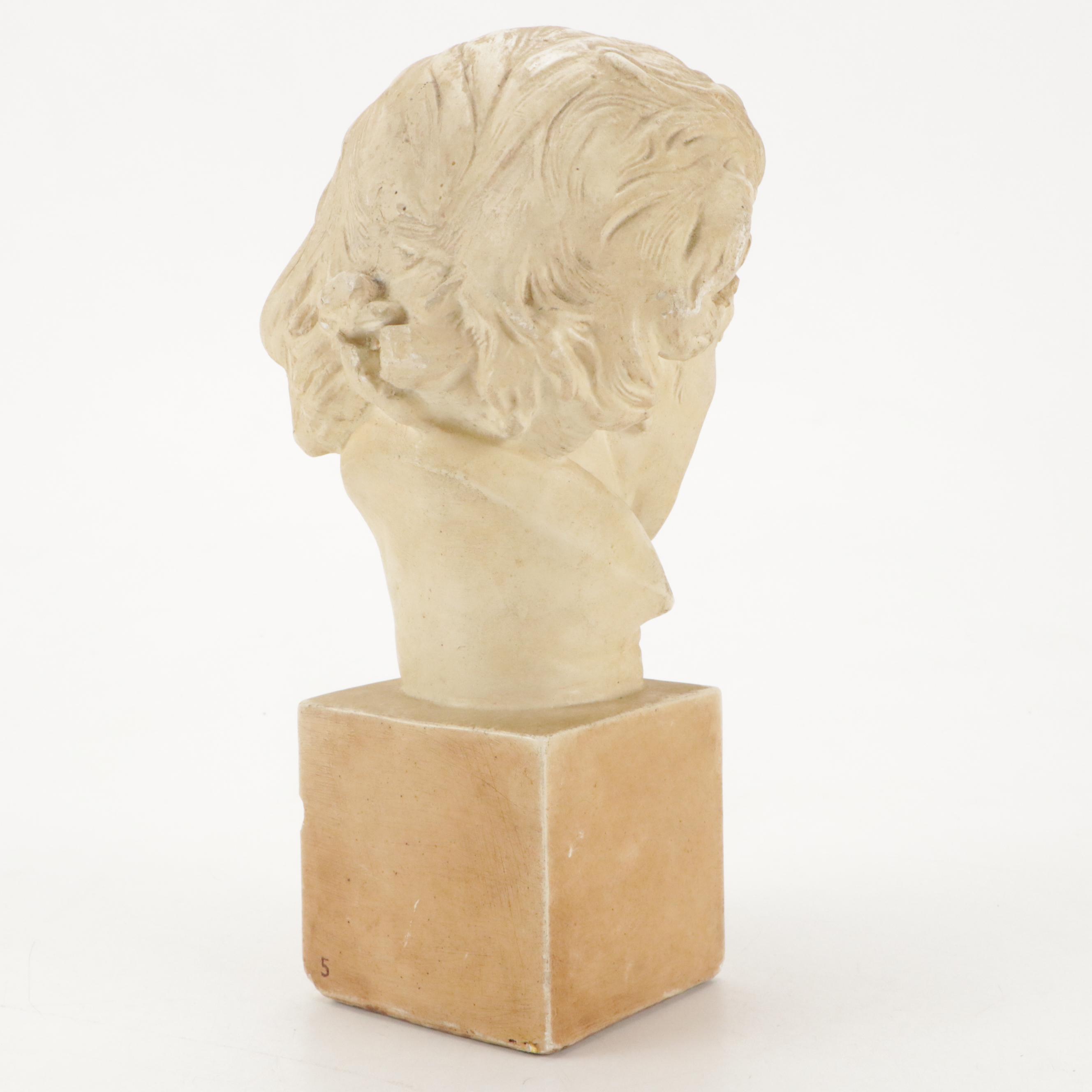 Painted Plaster Beethoven Bust with Embossed Uniface Metal Plaque