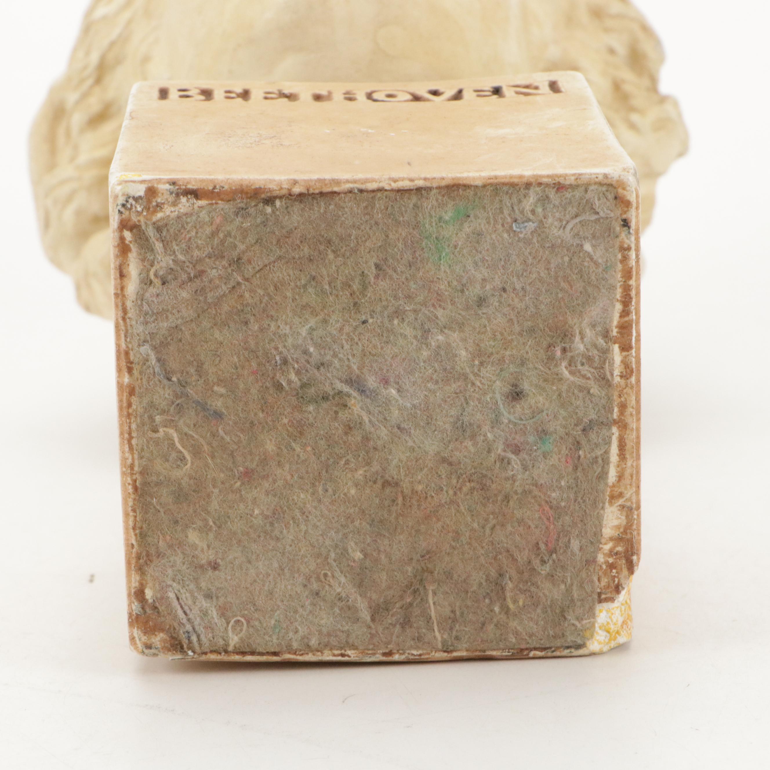 Painted Plaster Beethoven Bust with Embossed Uniface Metal Plaque