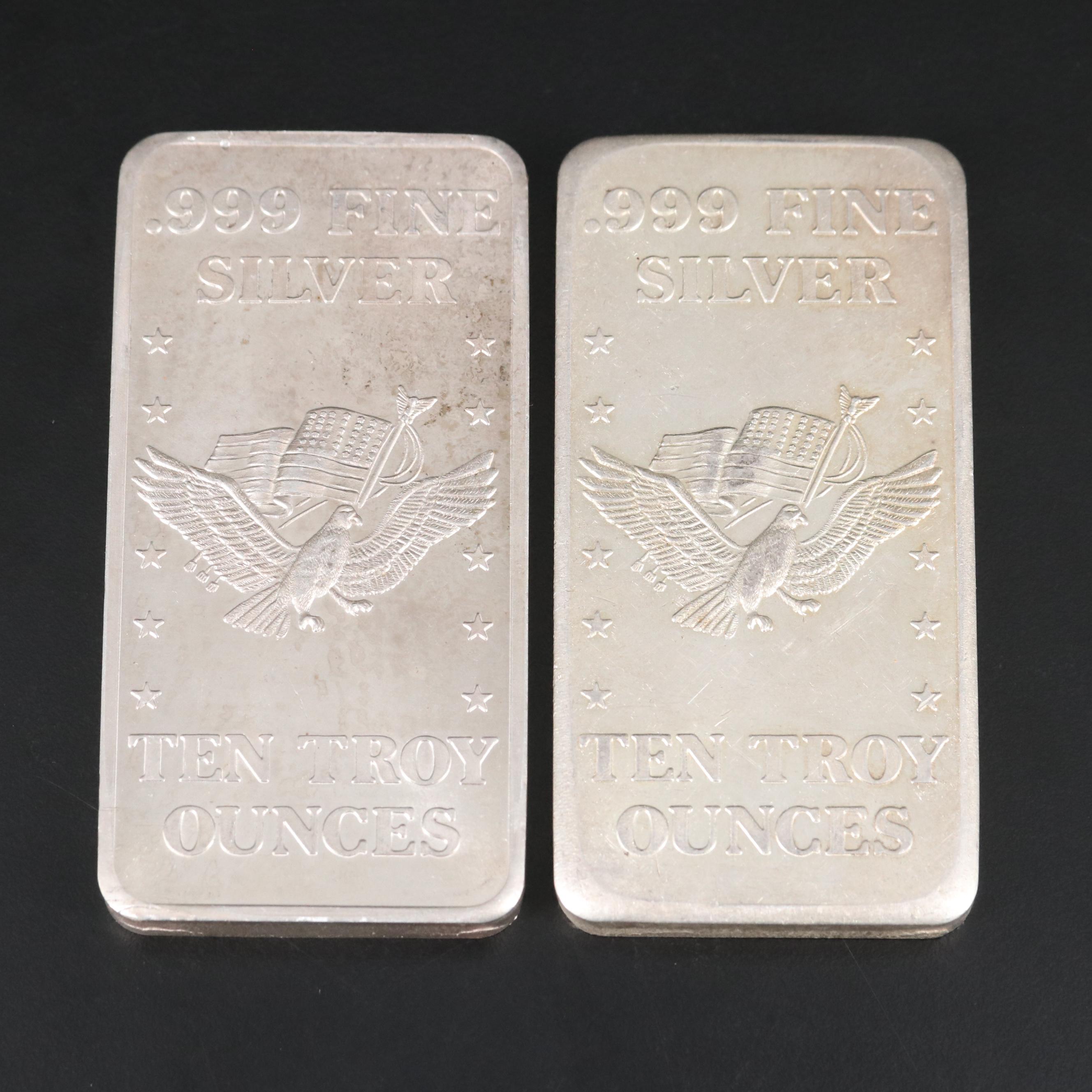 Two Ten Troy Ounce .999 Silver Bars
