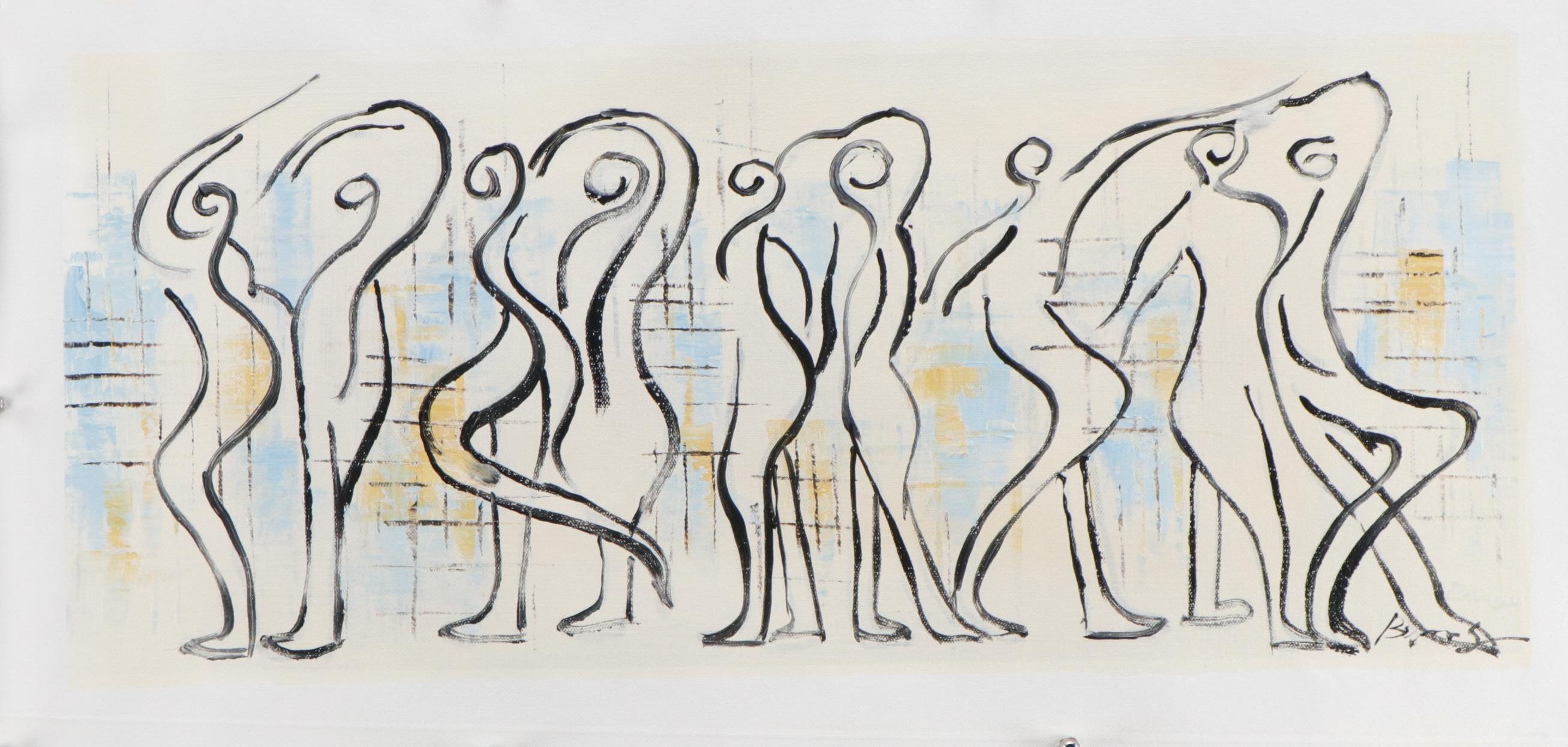 Bing Abstract Figural Oil Painting, 21st Century