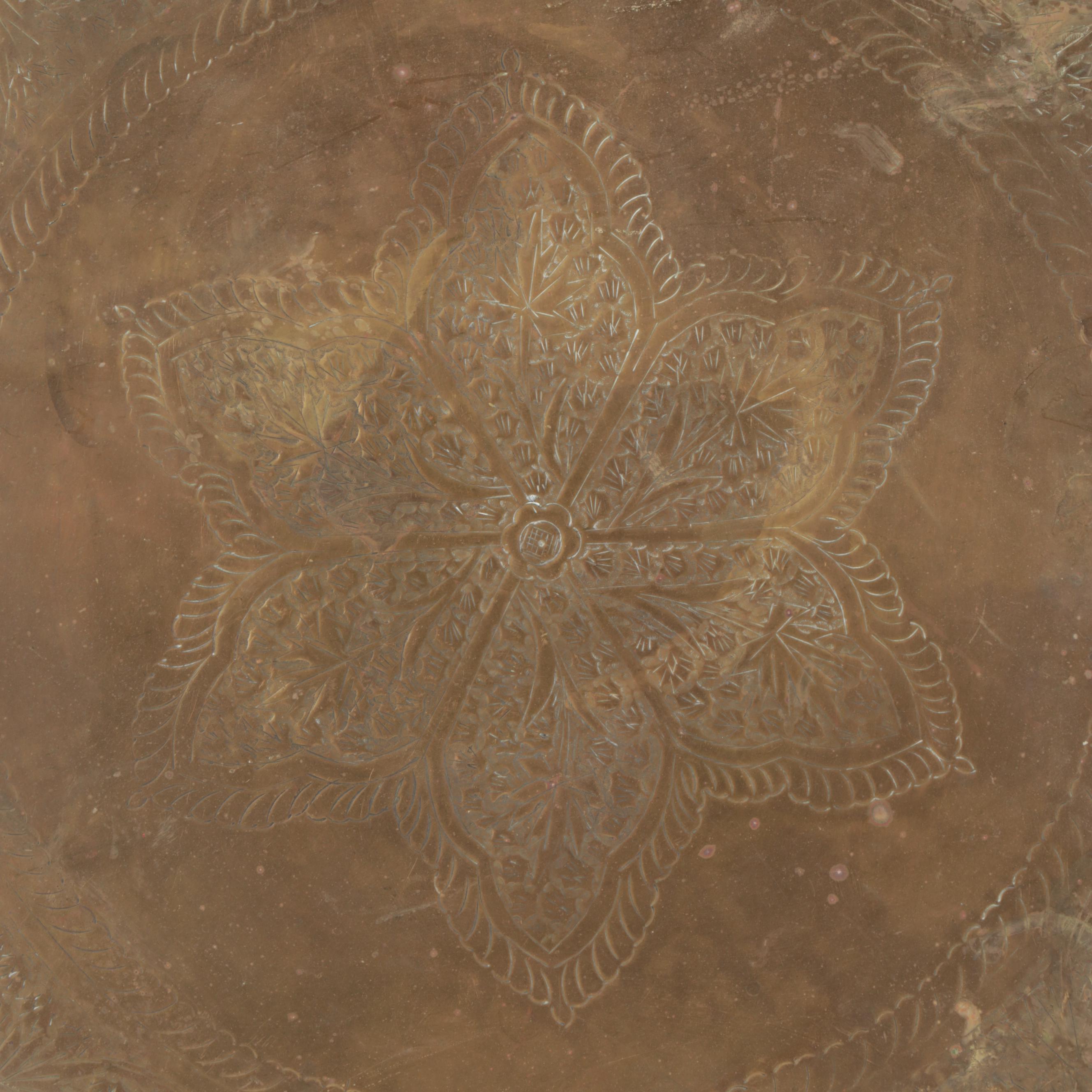 Victorian Iron Table Base with Hammered Brass Tray Top