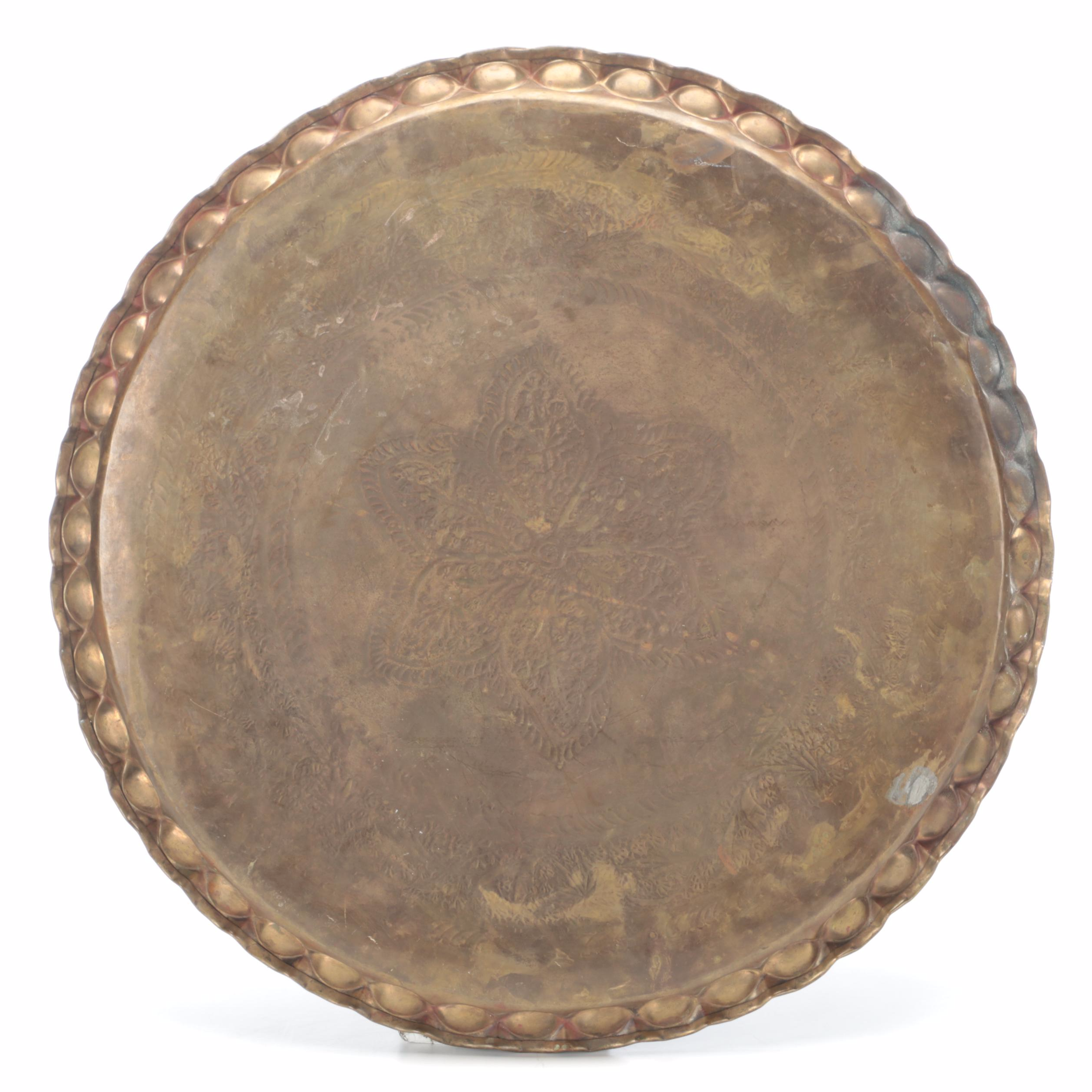 Victorian Iron Table Base with Hammered Brass Tray Top