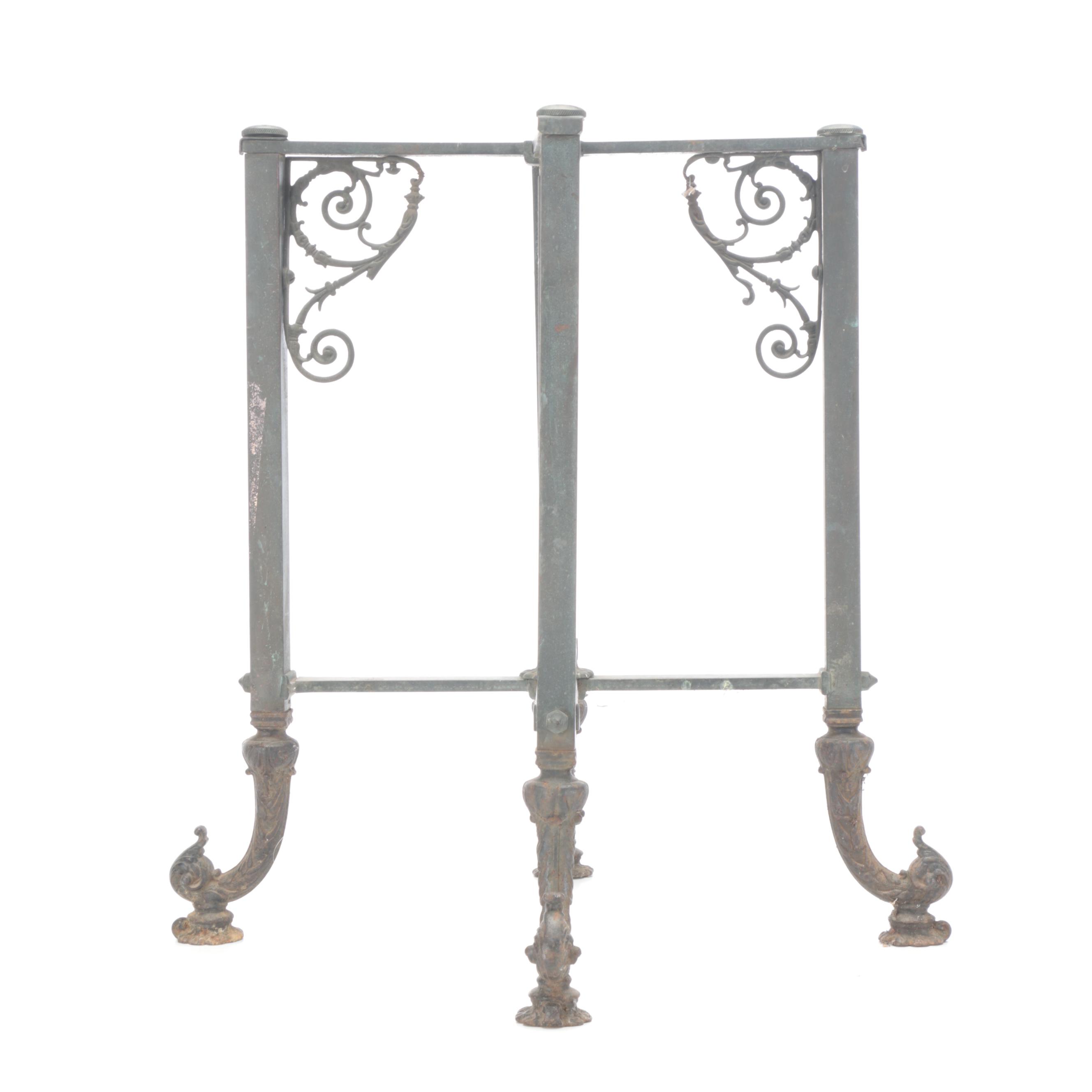 Victorian Iron Table Base with Hammered Brass Tray Top