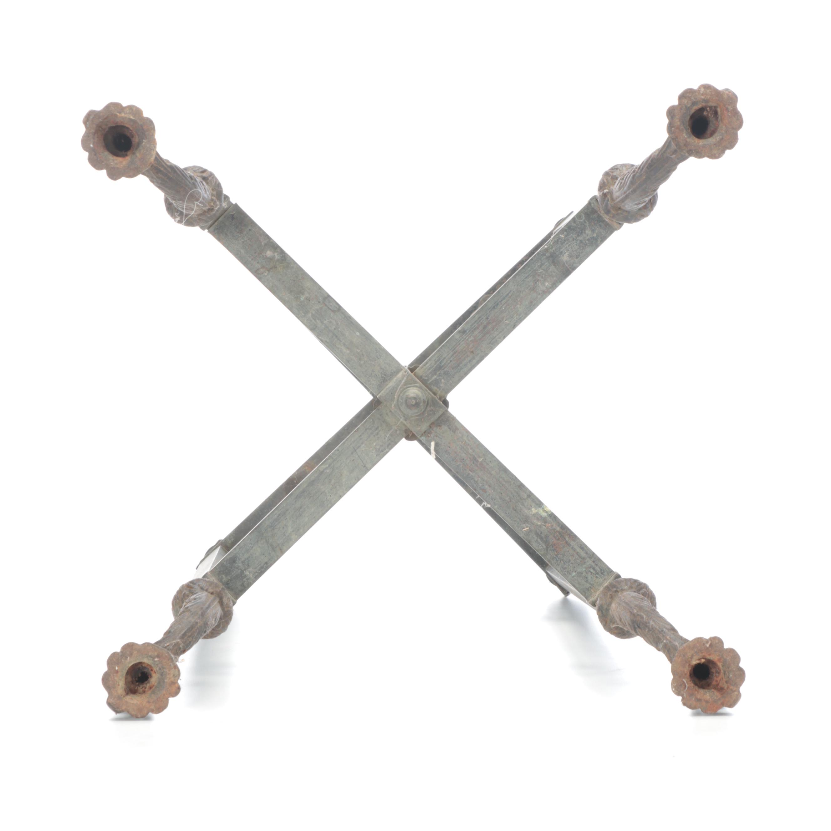 Victorian Iron Table Base with Hammered Brass Tray Top