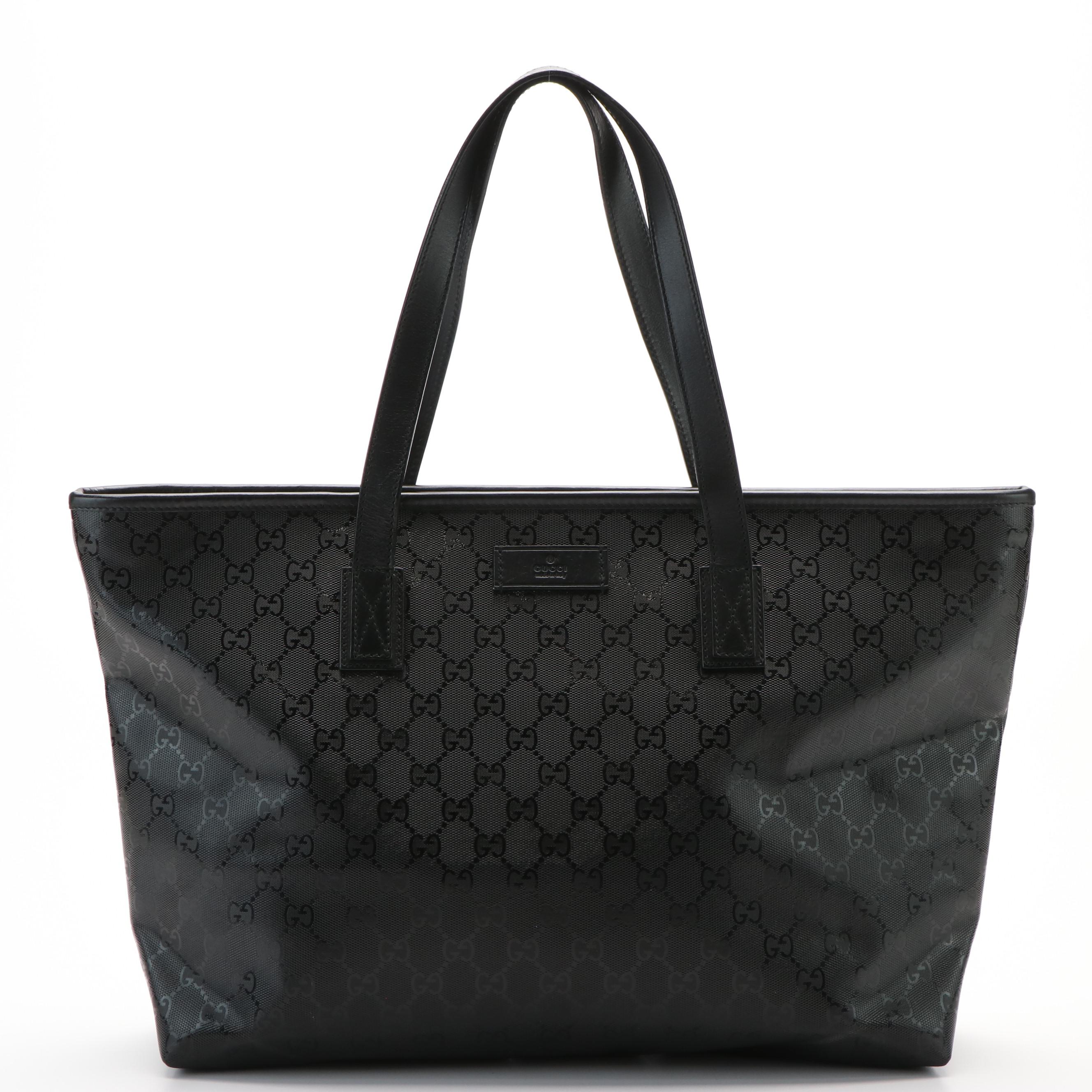 Gucci Imprimé Tote in GG Supreme Black Metallic Coated Canvas and Leather
