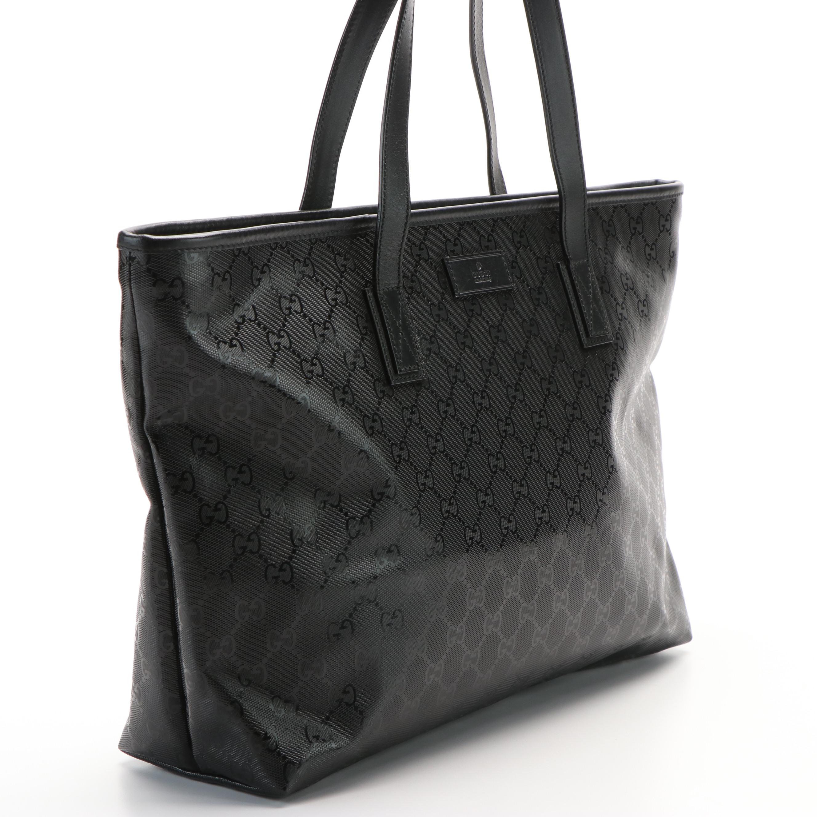 Gucci Imprimé Tote in GG Supreme Black Metallic Coated Canvas and Leather