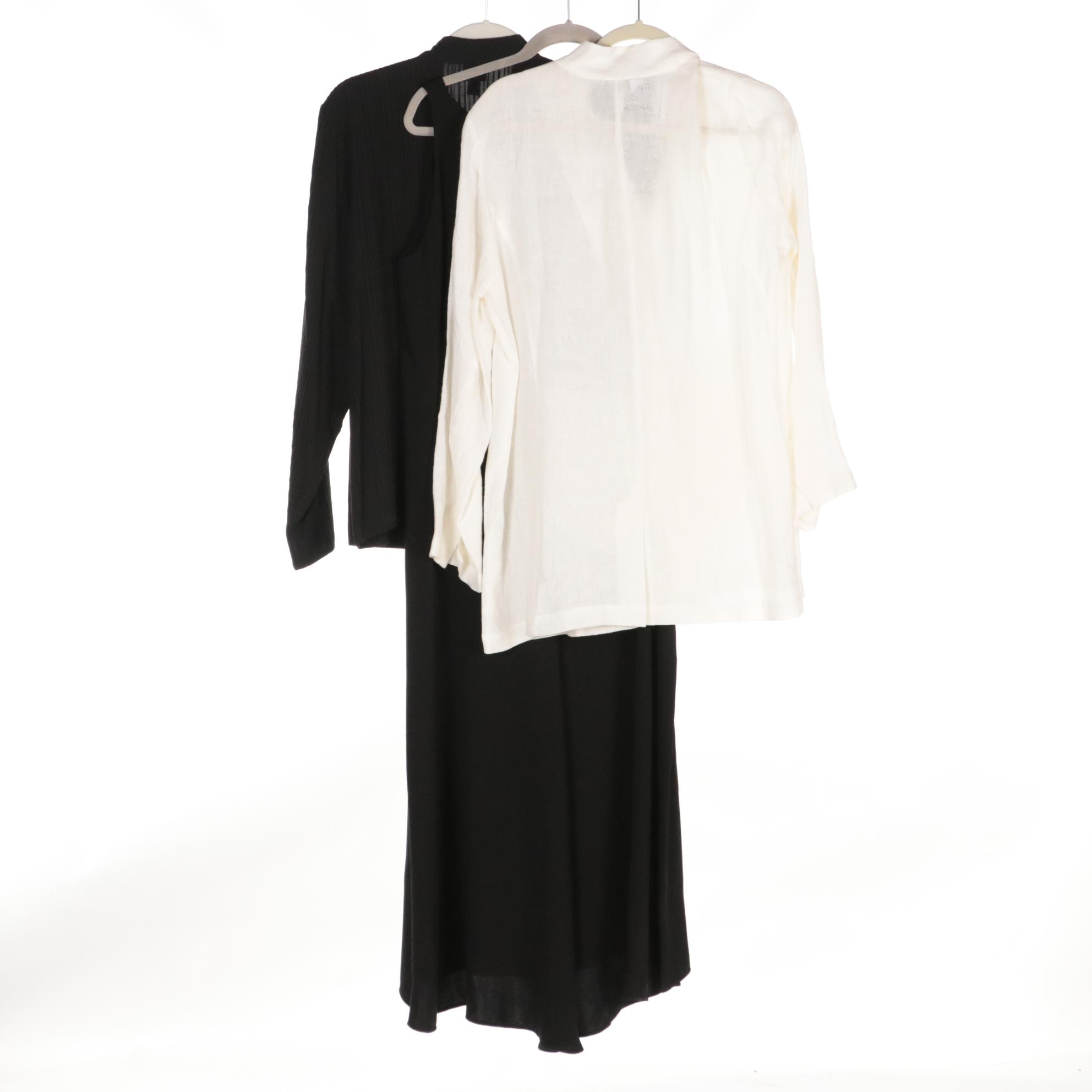 Eileen Fisher Silk Crepe Dress, Textured Silk Mandarin Collar Jacket & Blouse