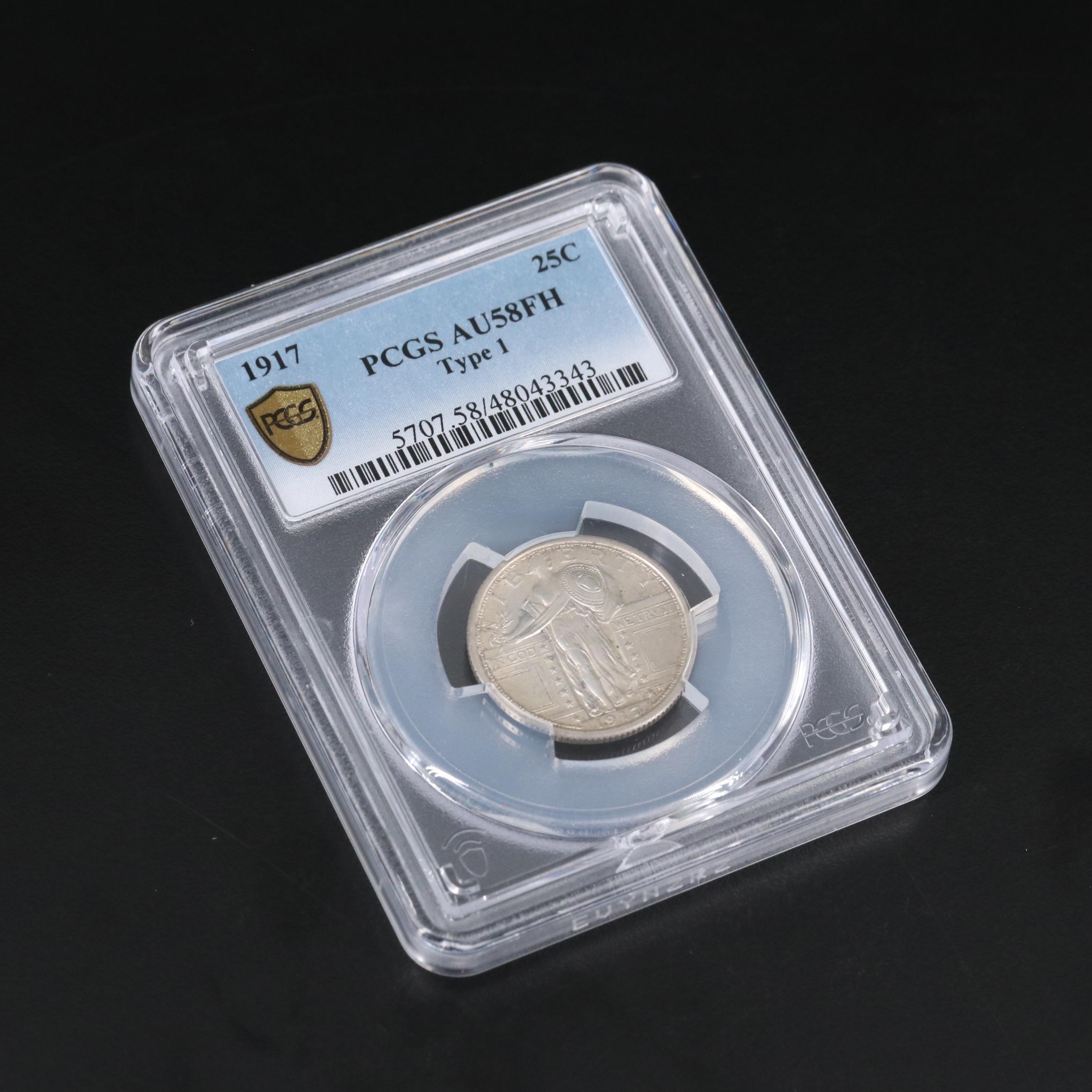 PCGS Graded AU58FH 1917 Type I Standing Liberty Silver Quarter