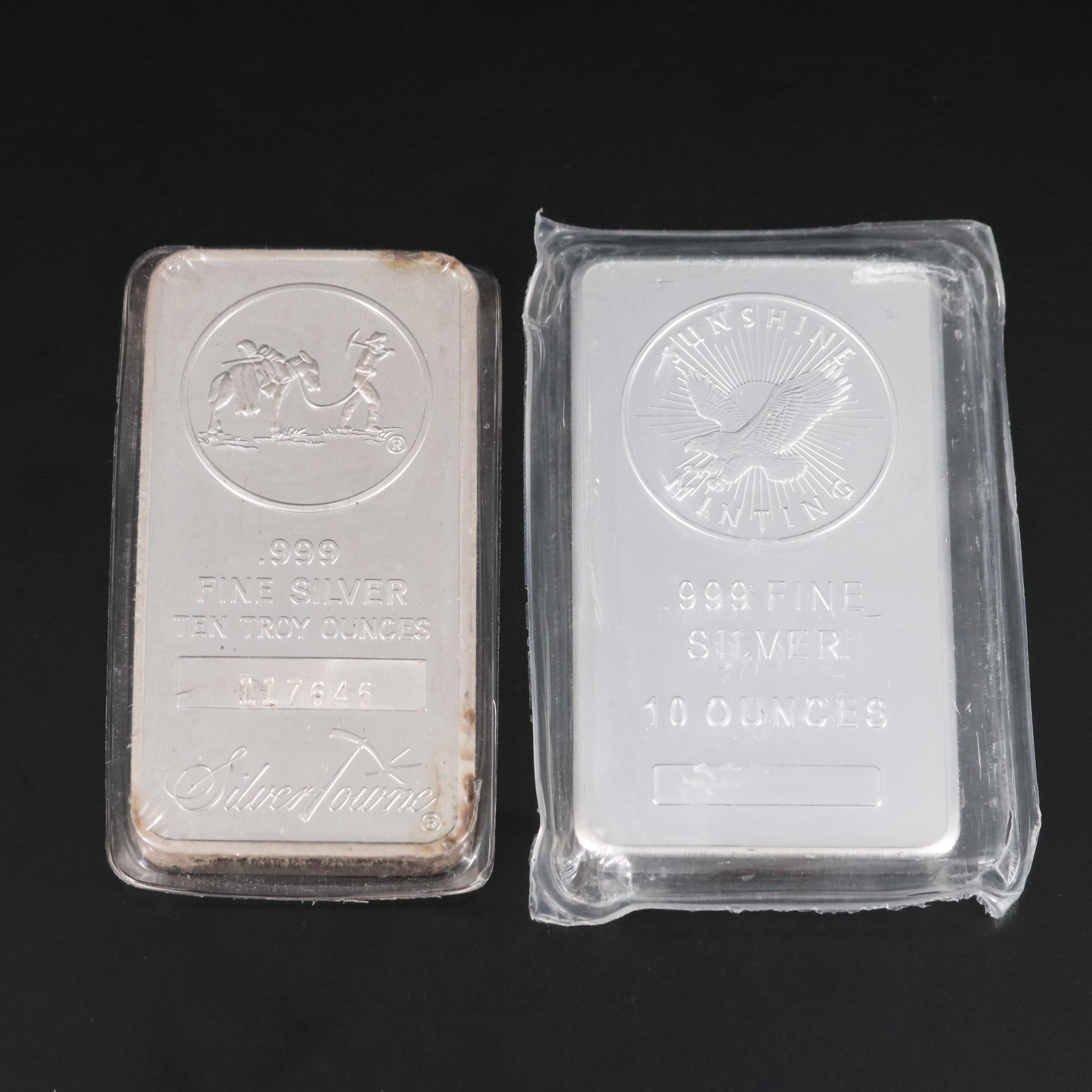 Two Ten Troy Ounce .999 Silver Bars