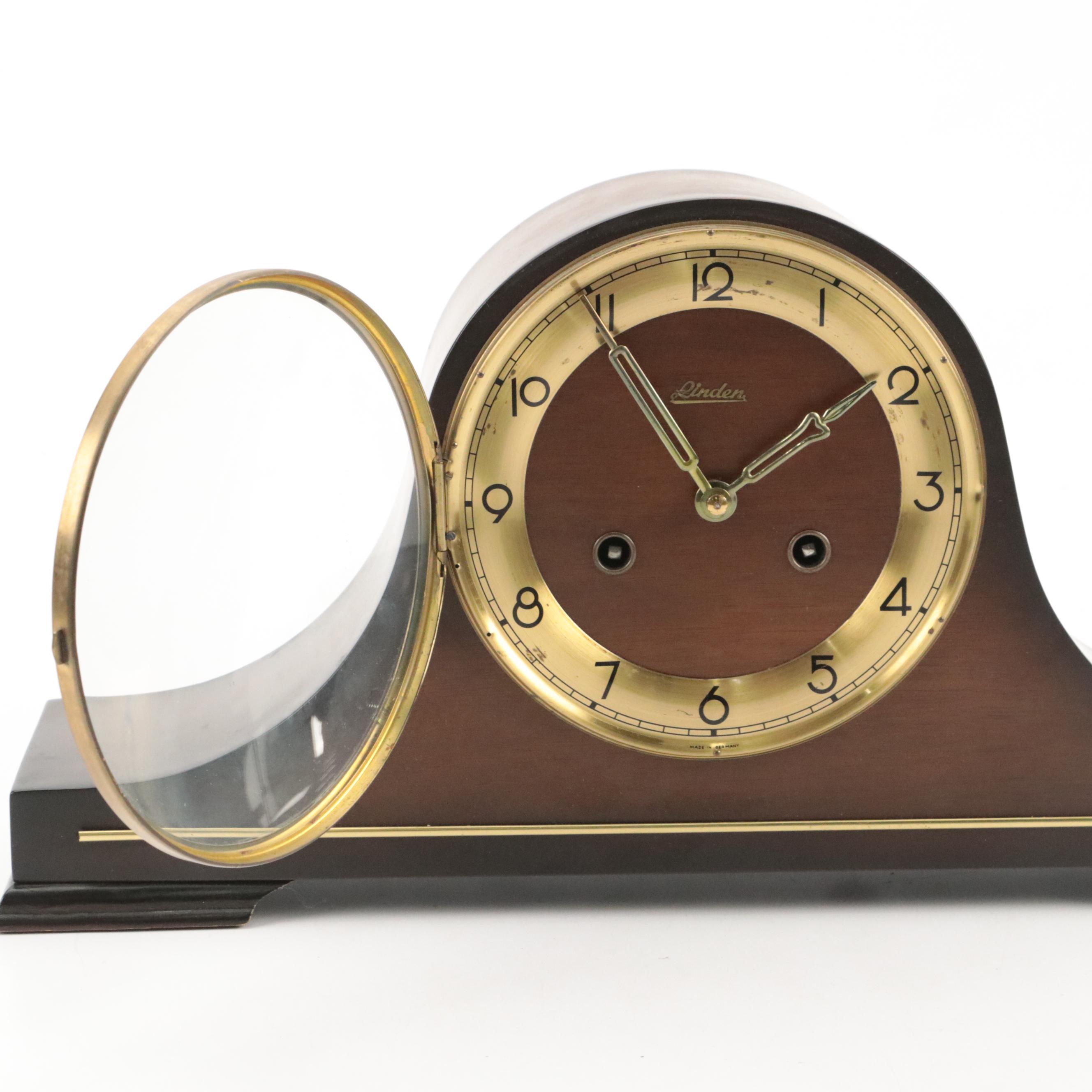 Linden German Wooden Mantel Clock, 1970s