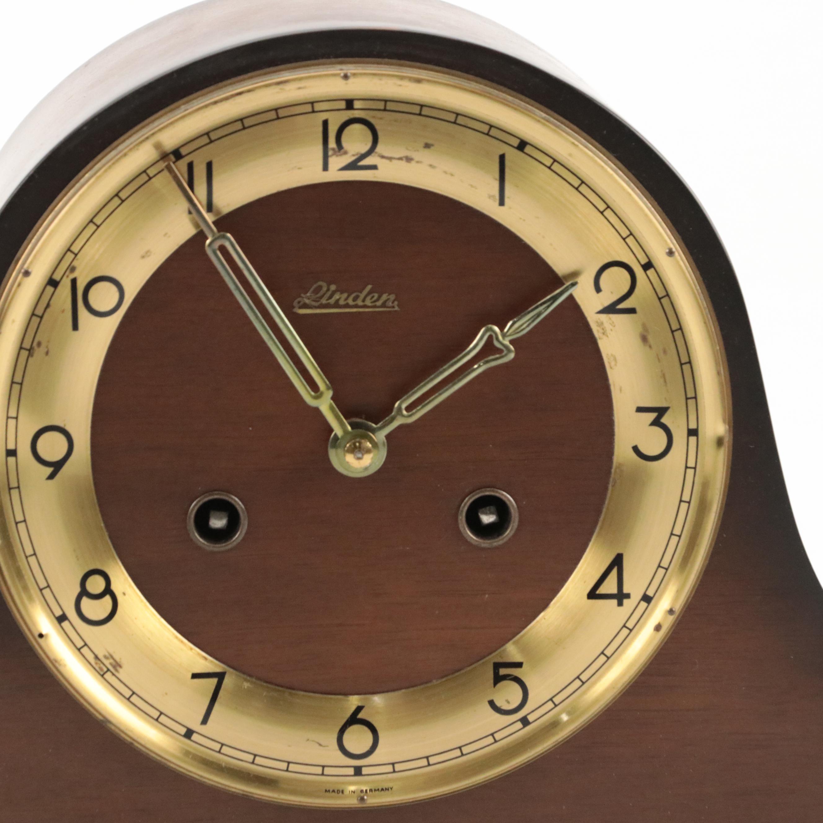 Linden German Wooden Mantel Clock, 1970s