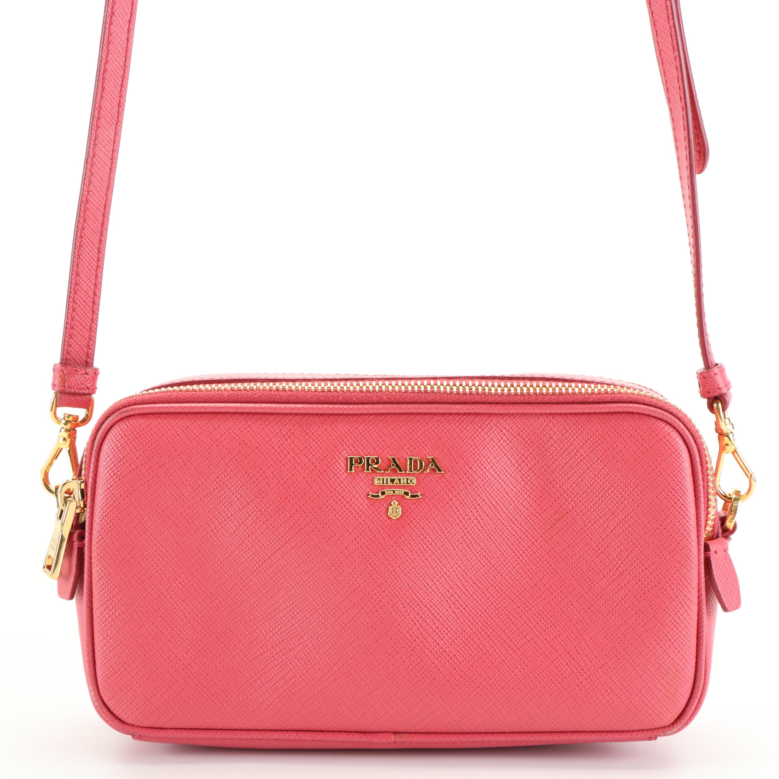 Prada Mini Camera Peonia Saffiano Leather Crossbody Bag