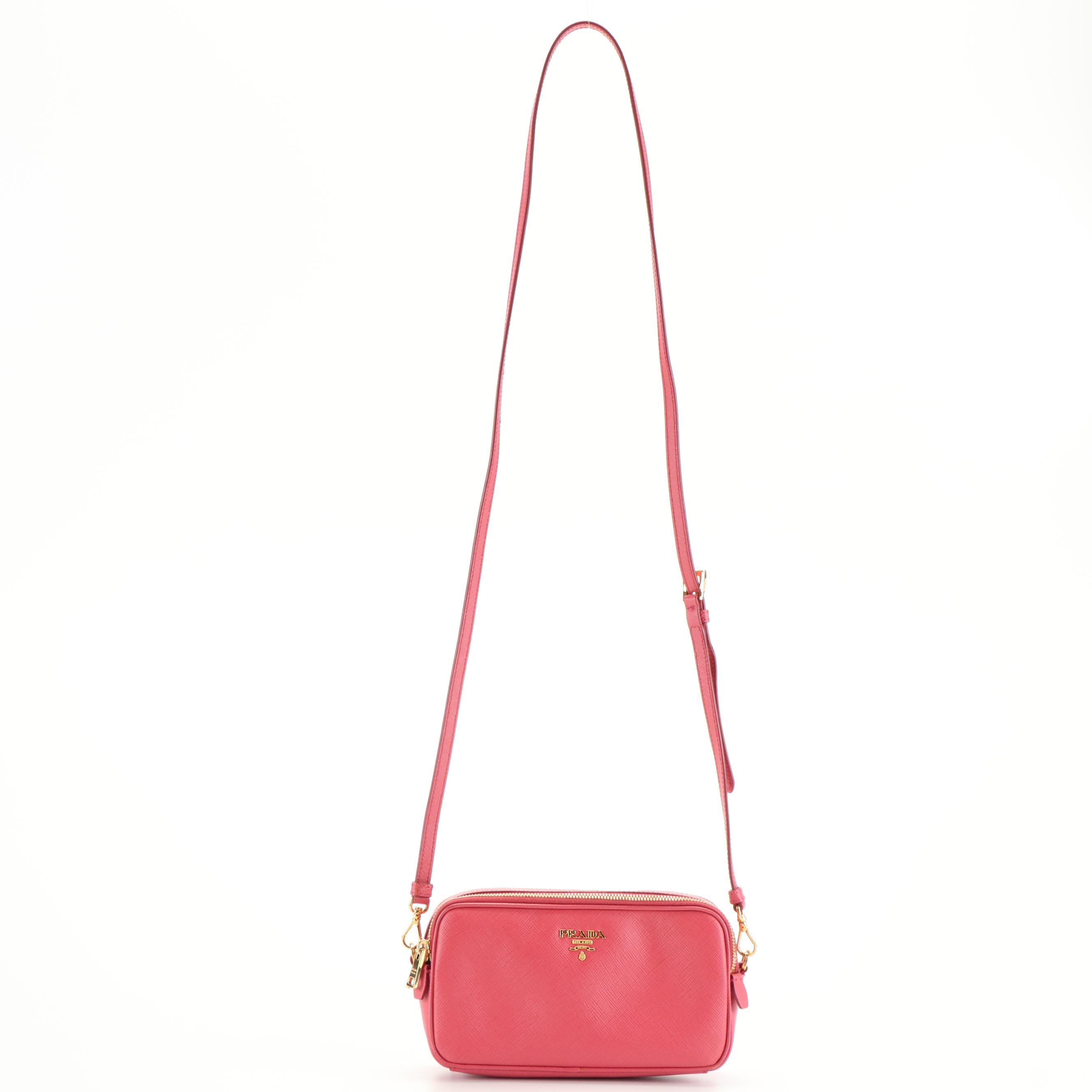 Prada Mini Camera Peonia Saffiano Leather Crossbody Bag