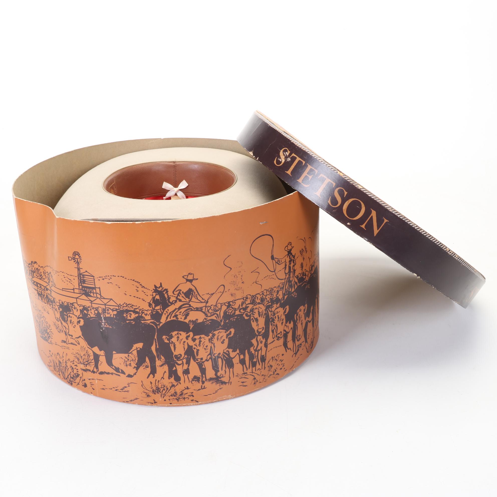 Tan Felt Stetson 7.25" Hat With Original Hat Box and Insert