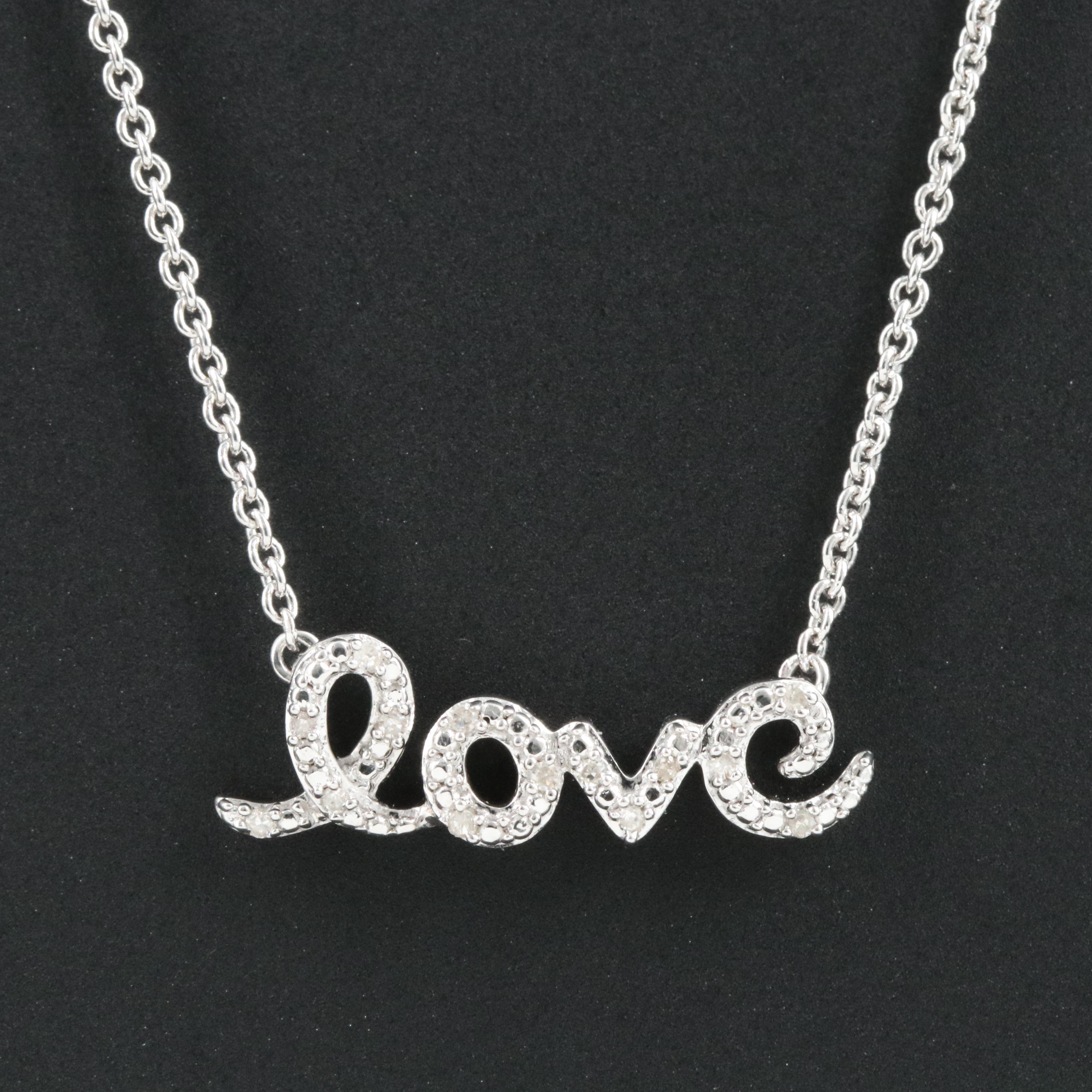 Sterling Diamond "Love" Necklace