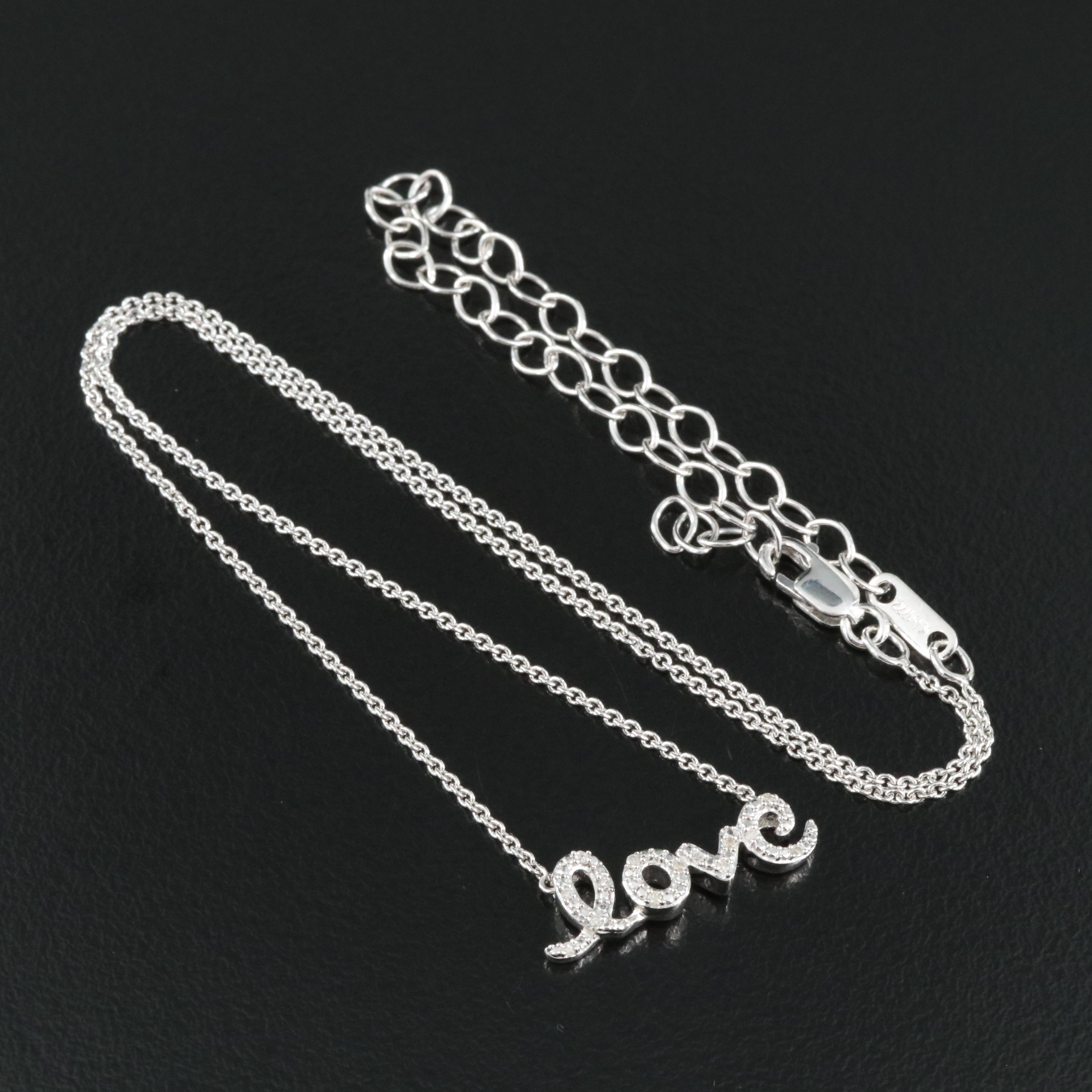 Sterling Diamond "Love" Necklace