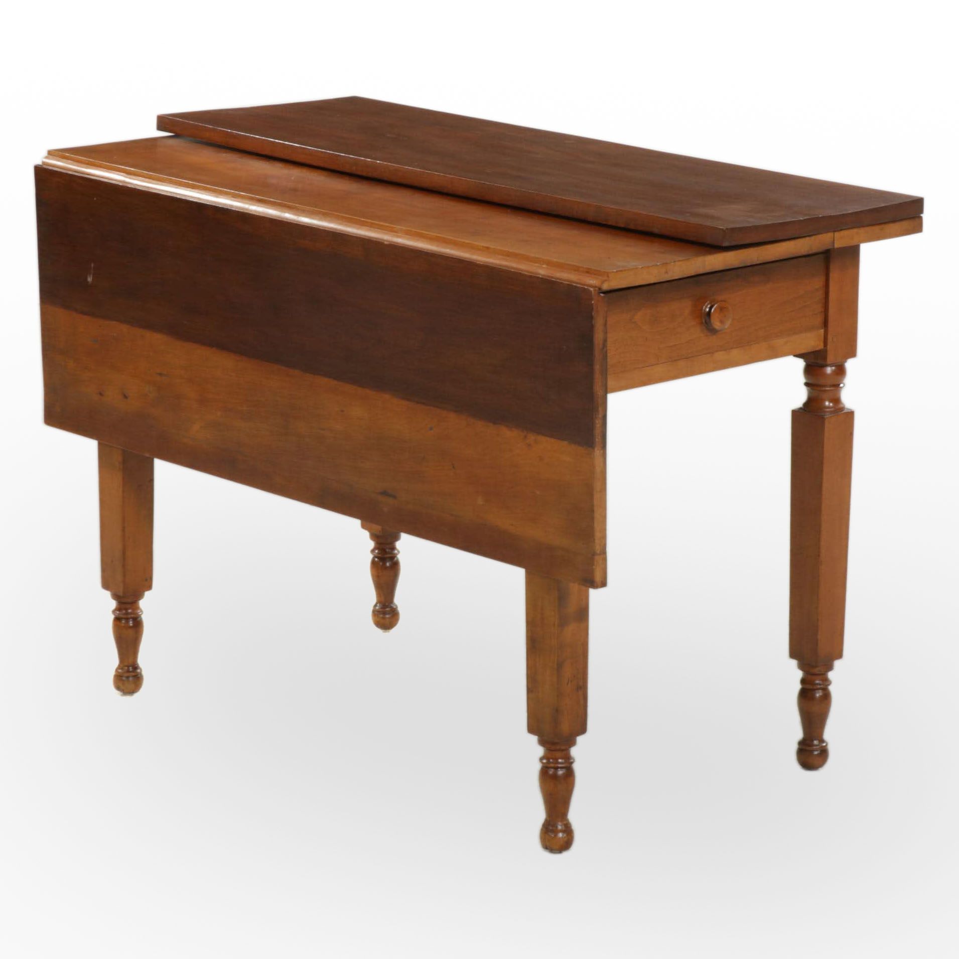 American Primitive Cherry Drop-Leaf Dining Table, 19th Century and Adapted