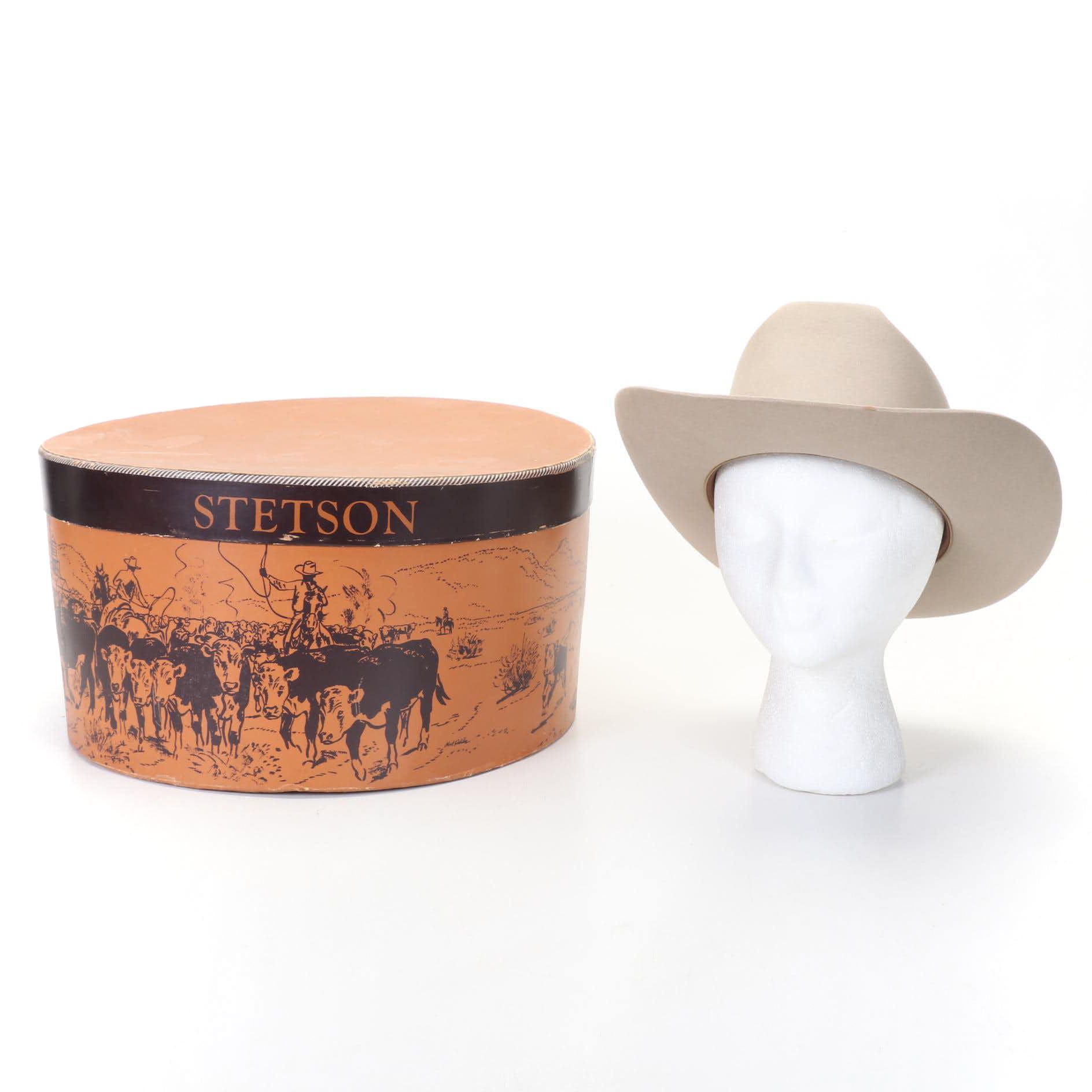 Tan Felt Stetson 7.25" Hat With Original Hat Box and Insert