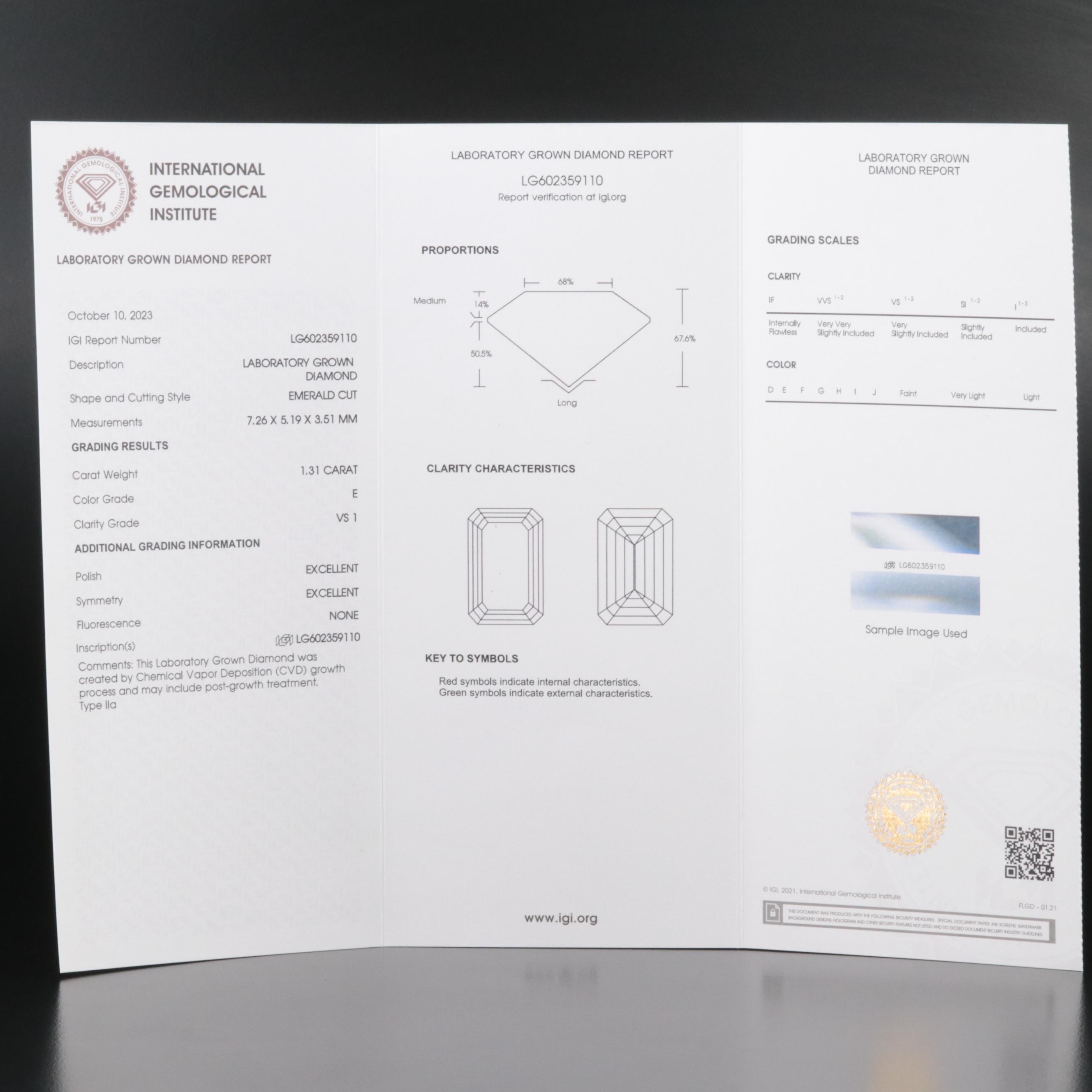 Loose 1.31 CT Lab Grown Diamond with IGI Report