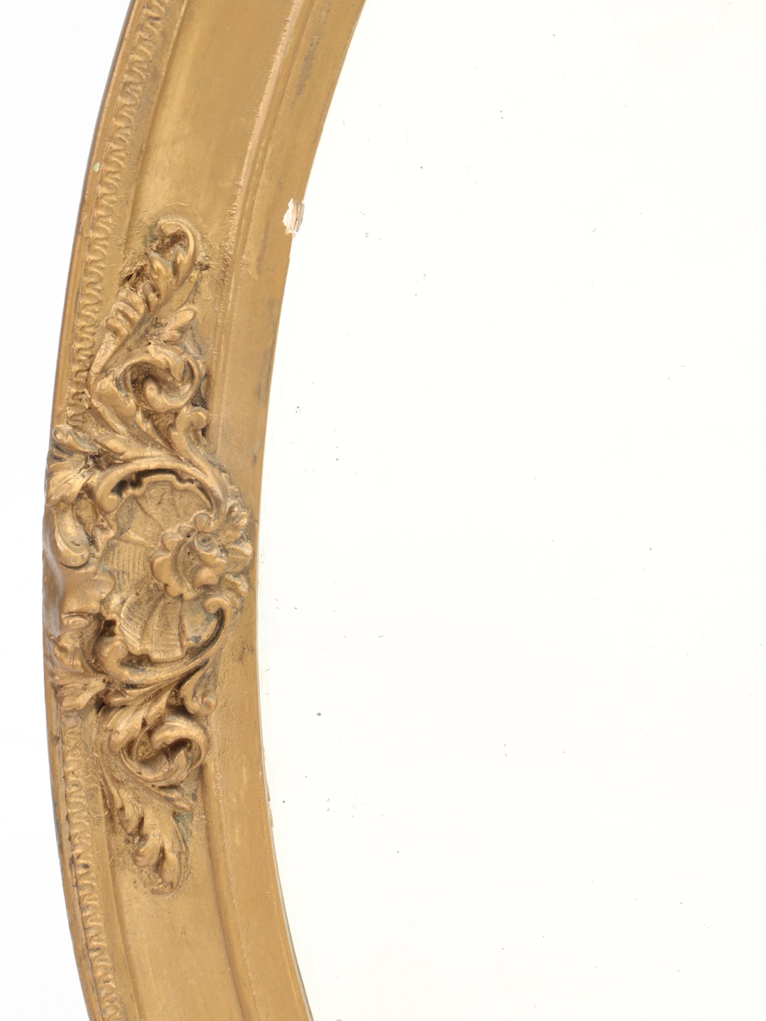 Beveled Glass Oval Mirror in Gilt Gesso Frame