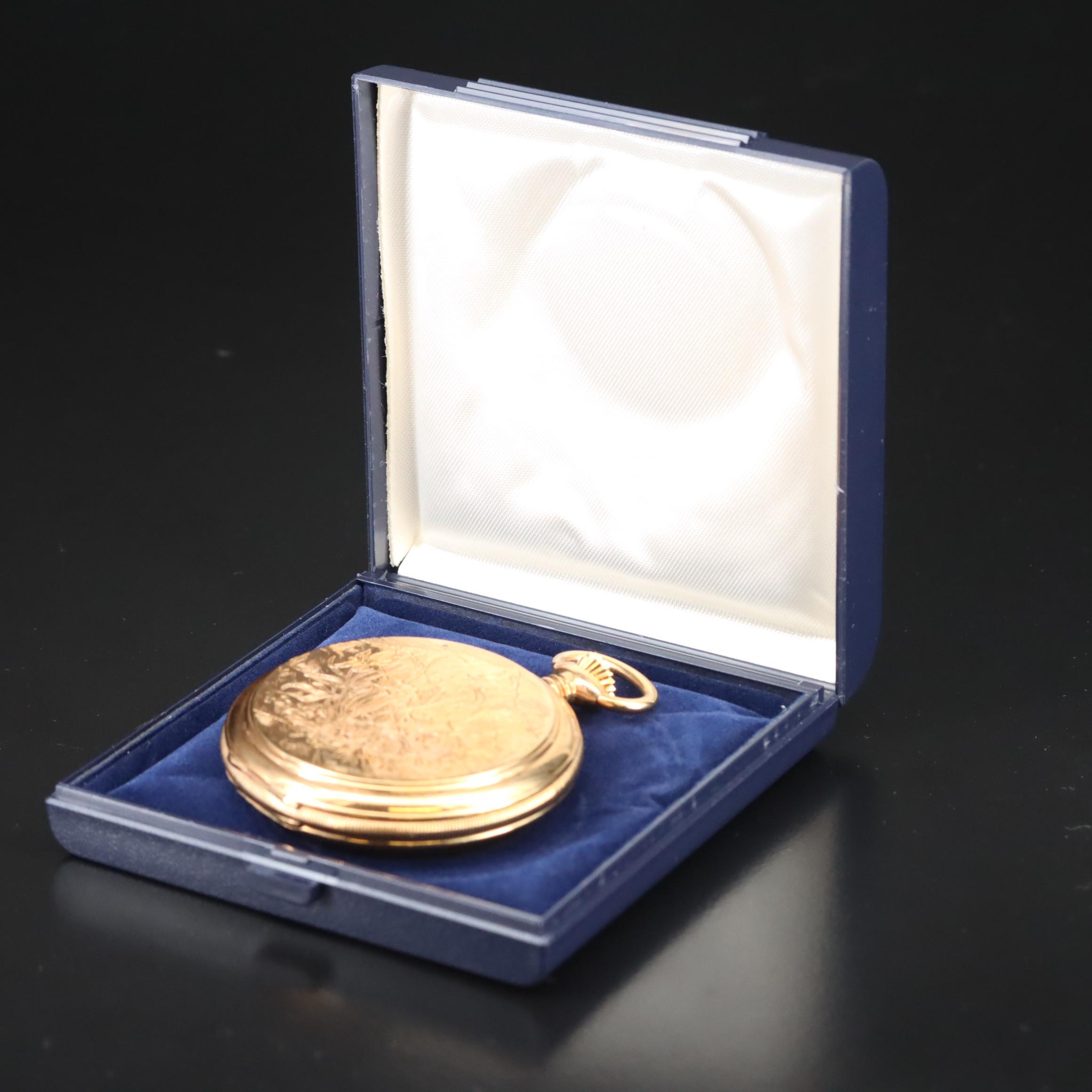 Swiss Made Bucherer Scenic Ornate Hunting Case Pocket Watch