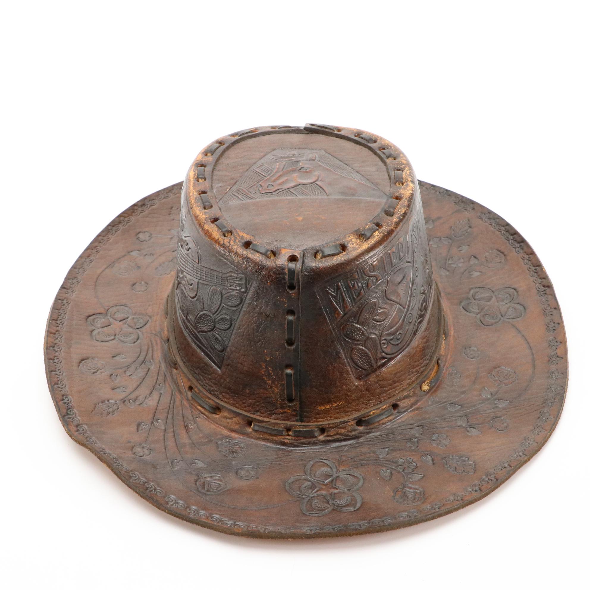Tooled Leather Hat and MHT Westerns Felted Hat