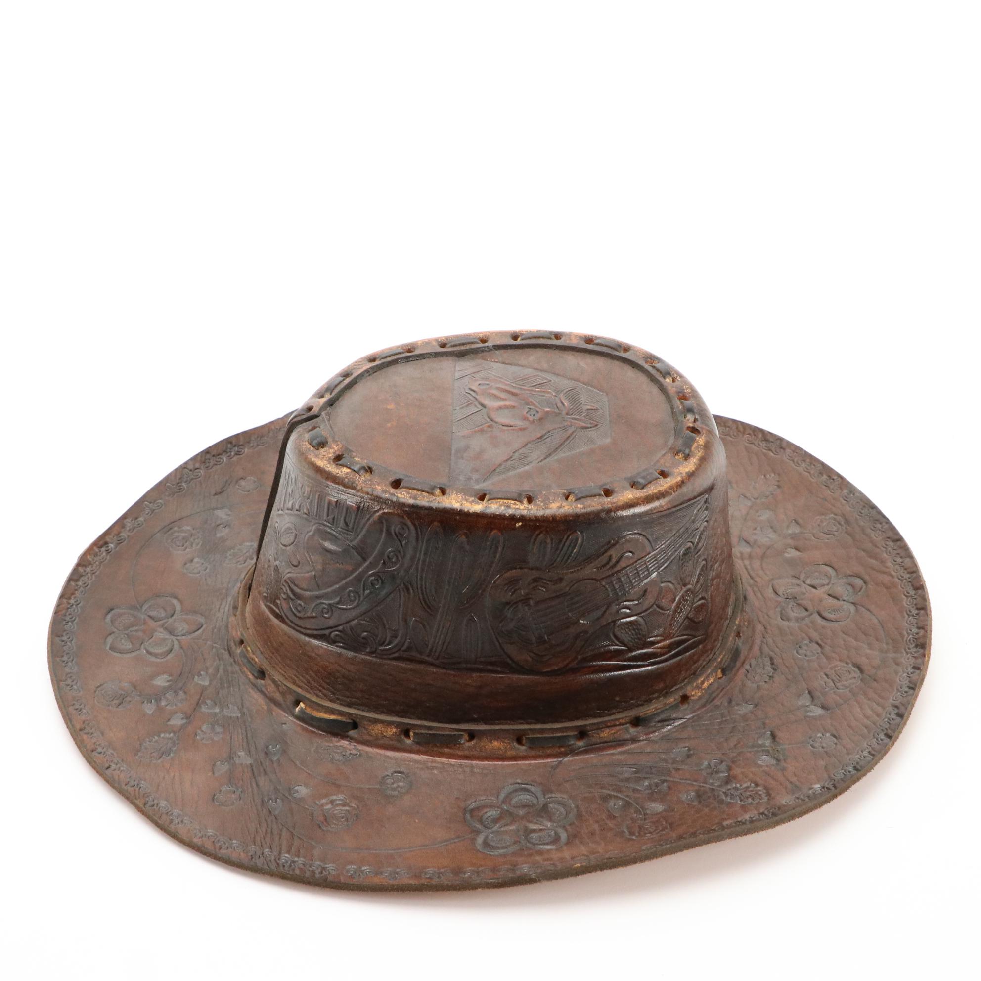 Tooled Leather Hat and MHT Westerns Felted Hat