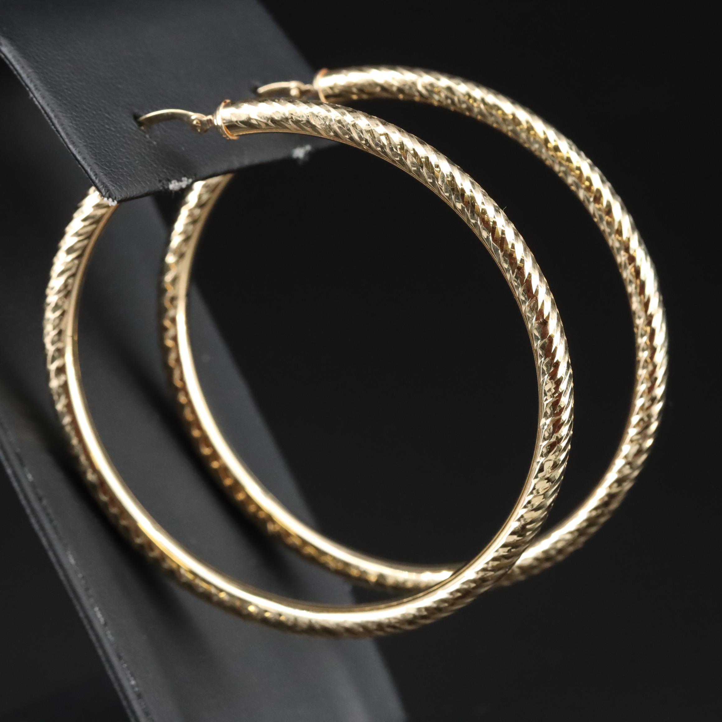 14K Textured Hoop Earrings