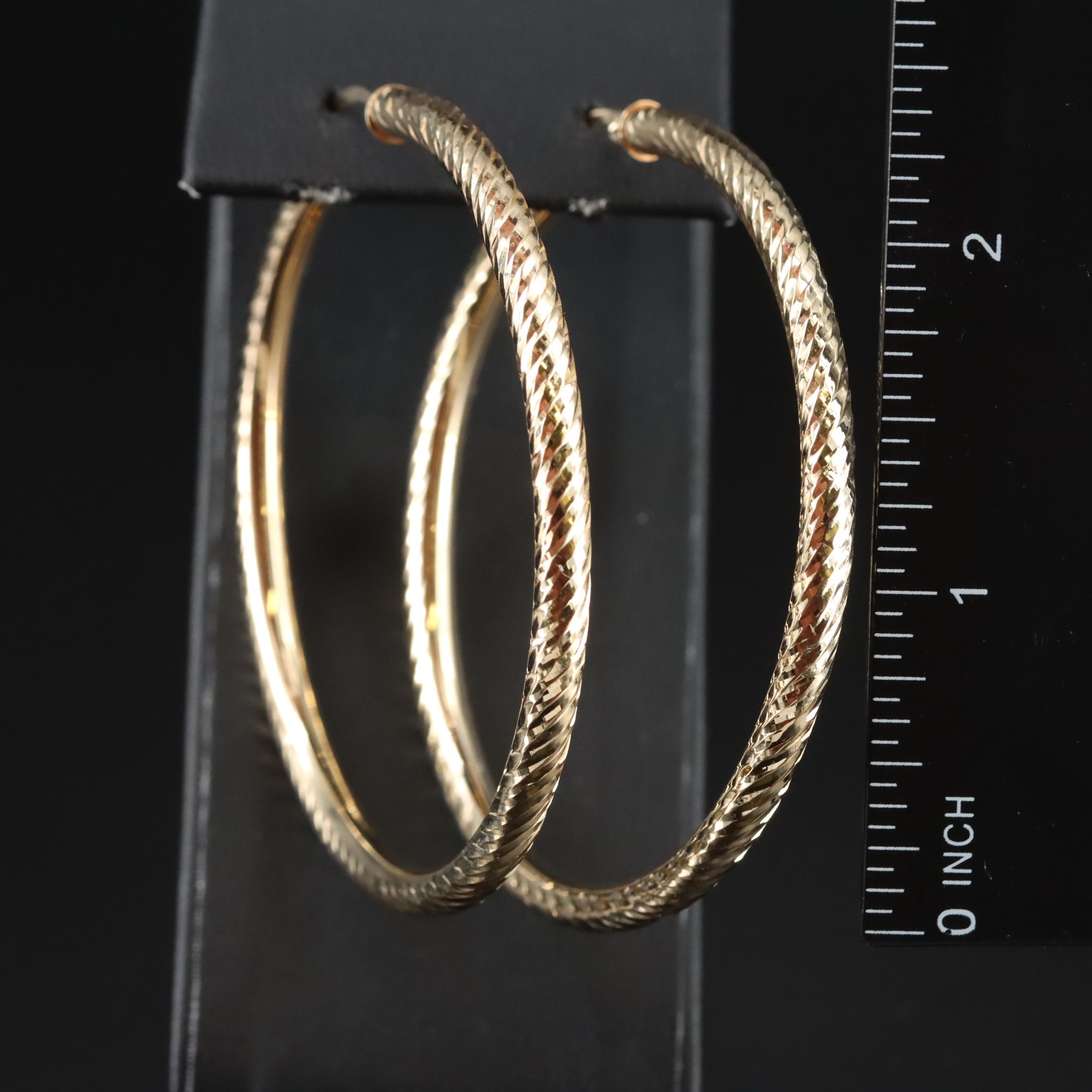 14K Textured Hoop Earrings
