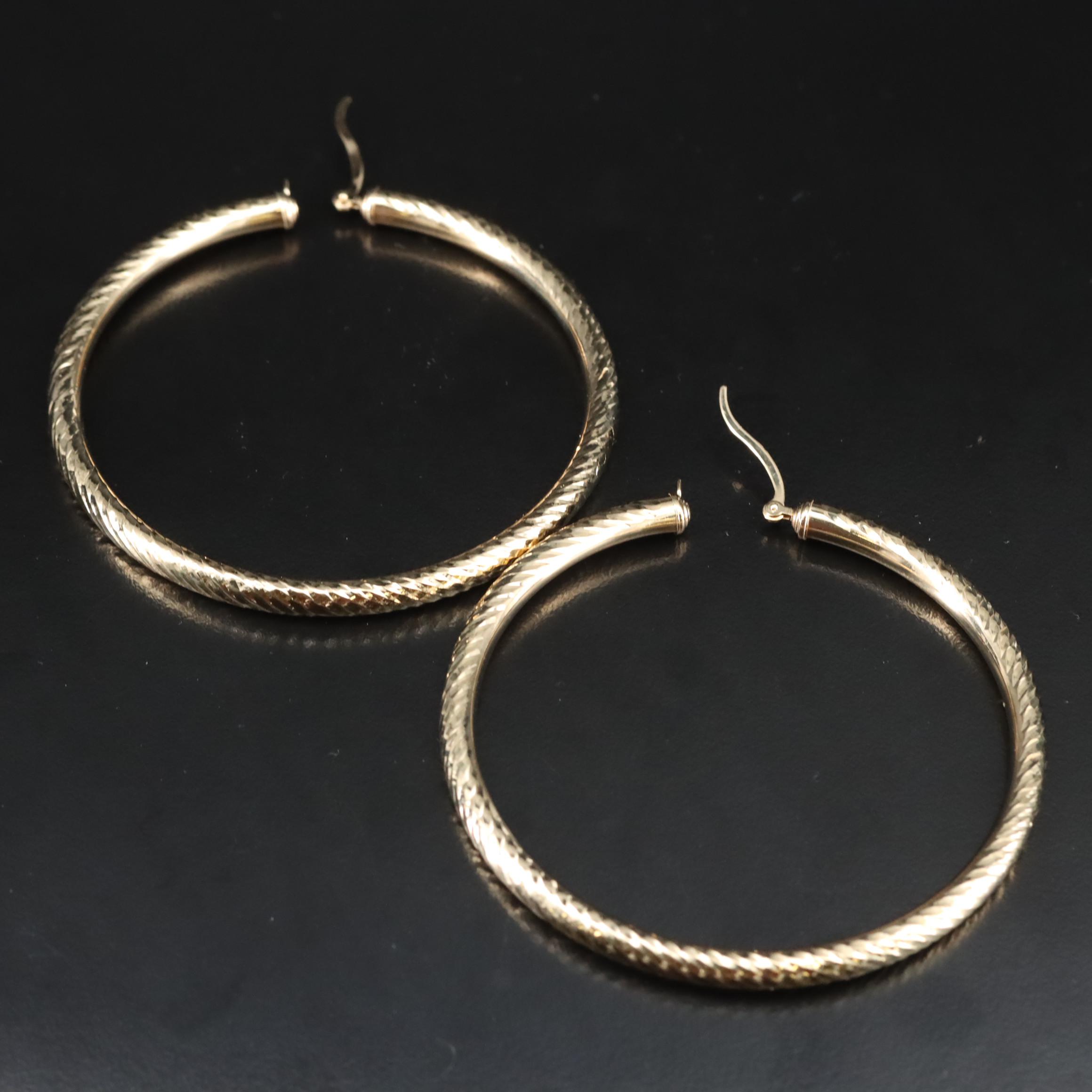 14K Textured Hoop Earrings