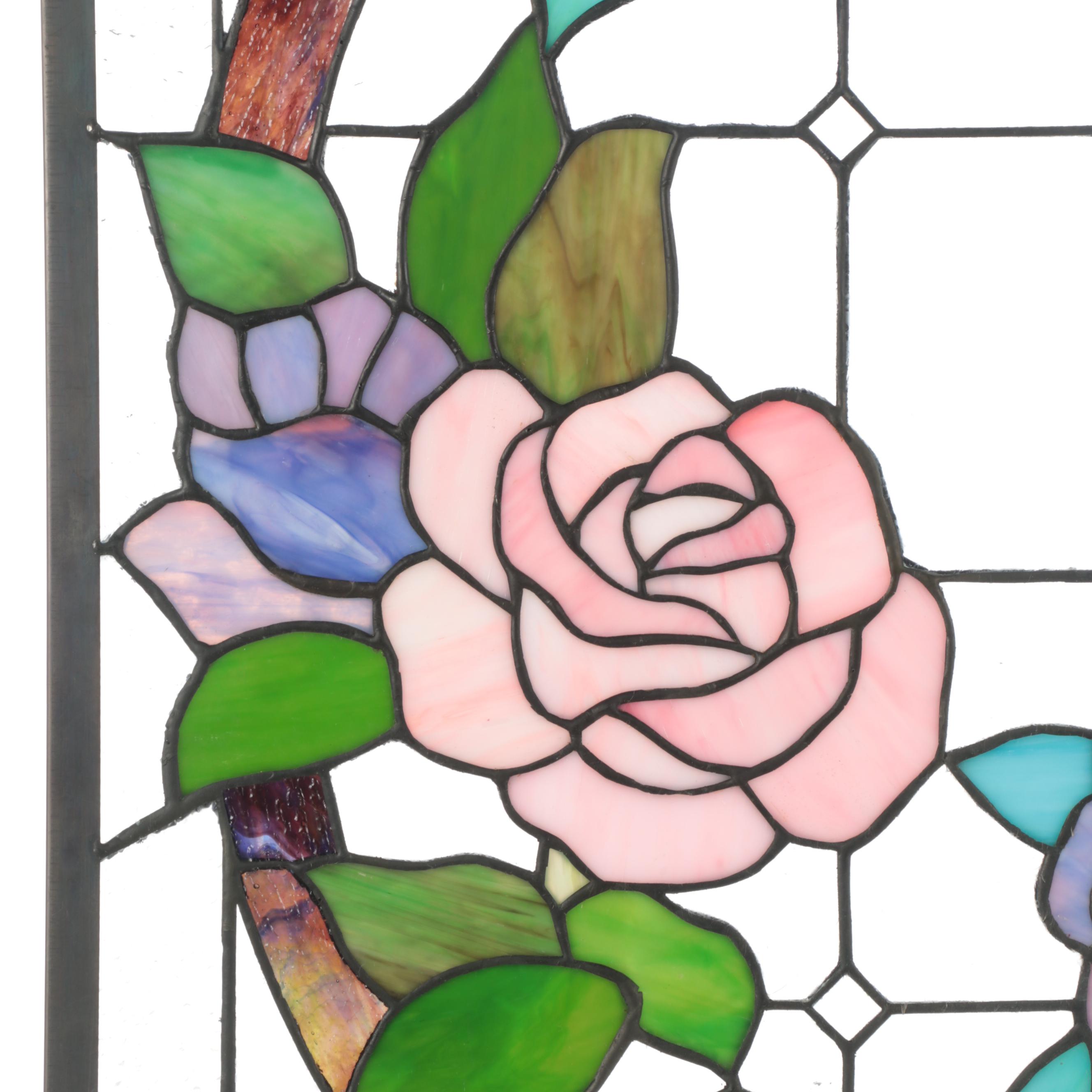 Hand-Crafted Floral Stained Glass Panel