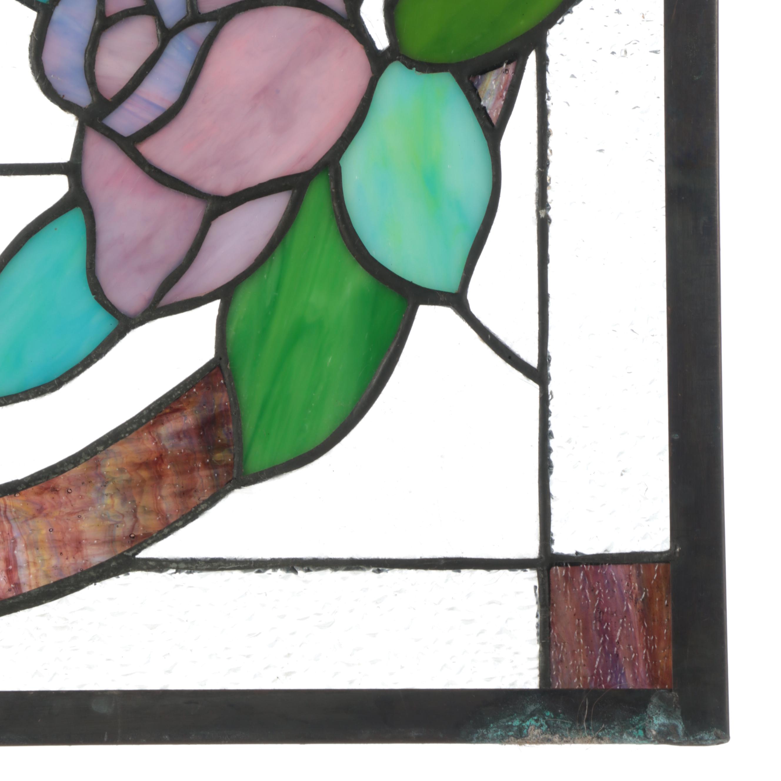 Hand-Crafted Floral Stained Glass Panel